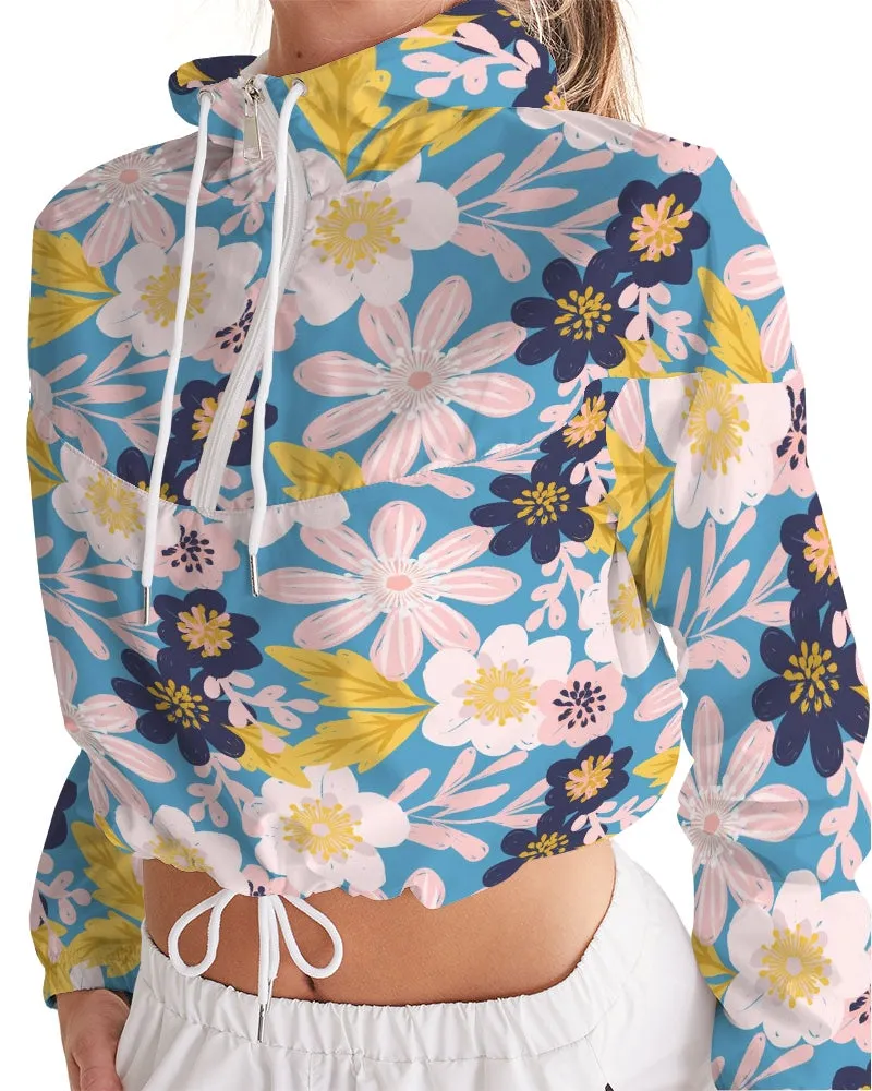 Blue Frisky Floral Women's Cropped Windbreaker