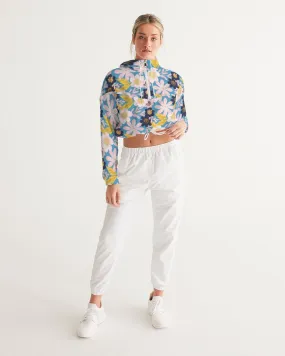 Blue Frisky Floral Women's Cropped Windbreaker