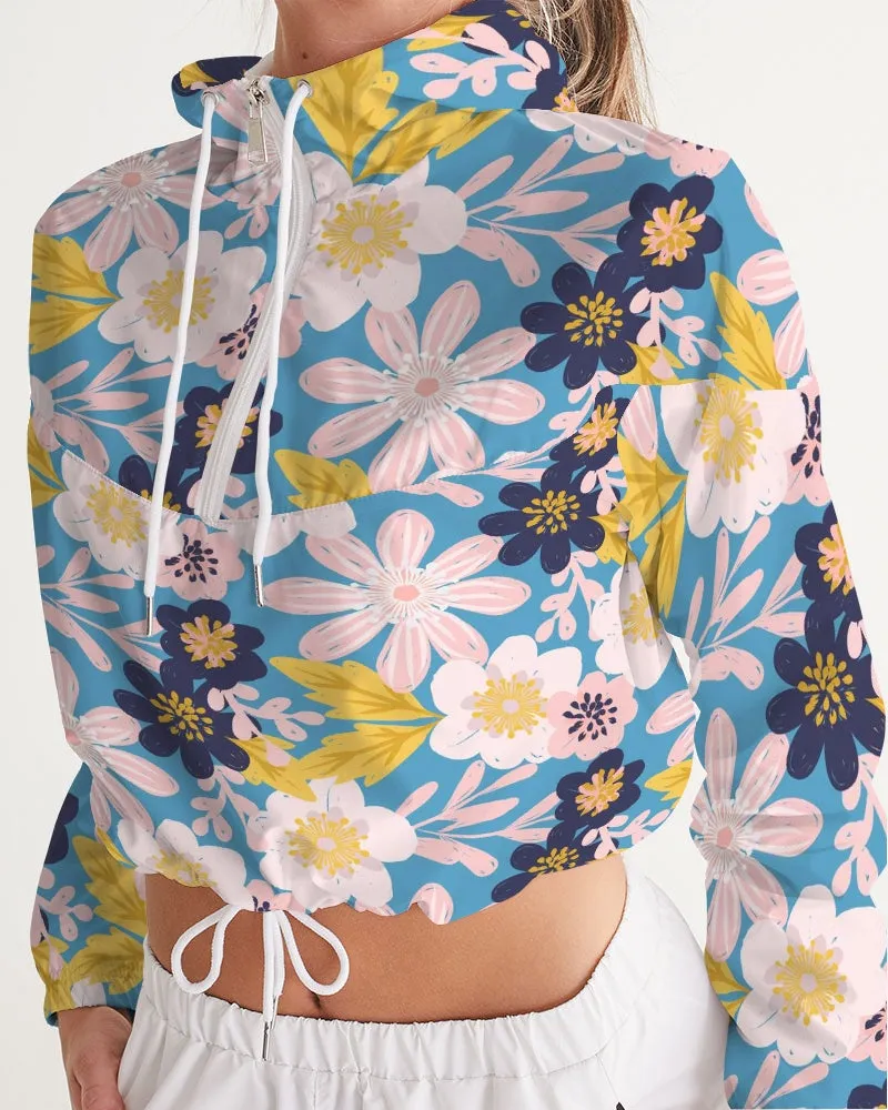 Blue Frisky Floral Women's Cropped Windbreaker