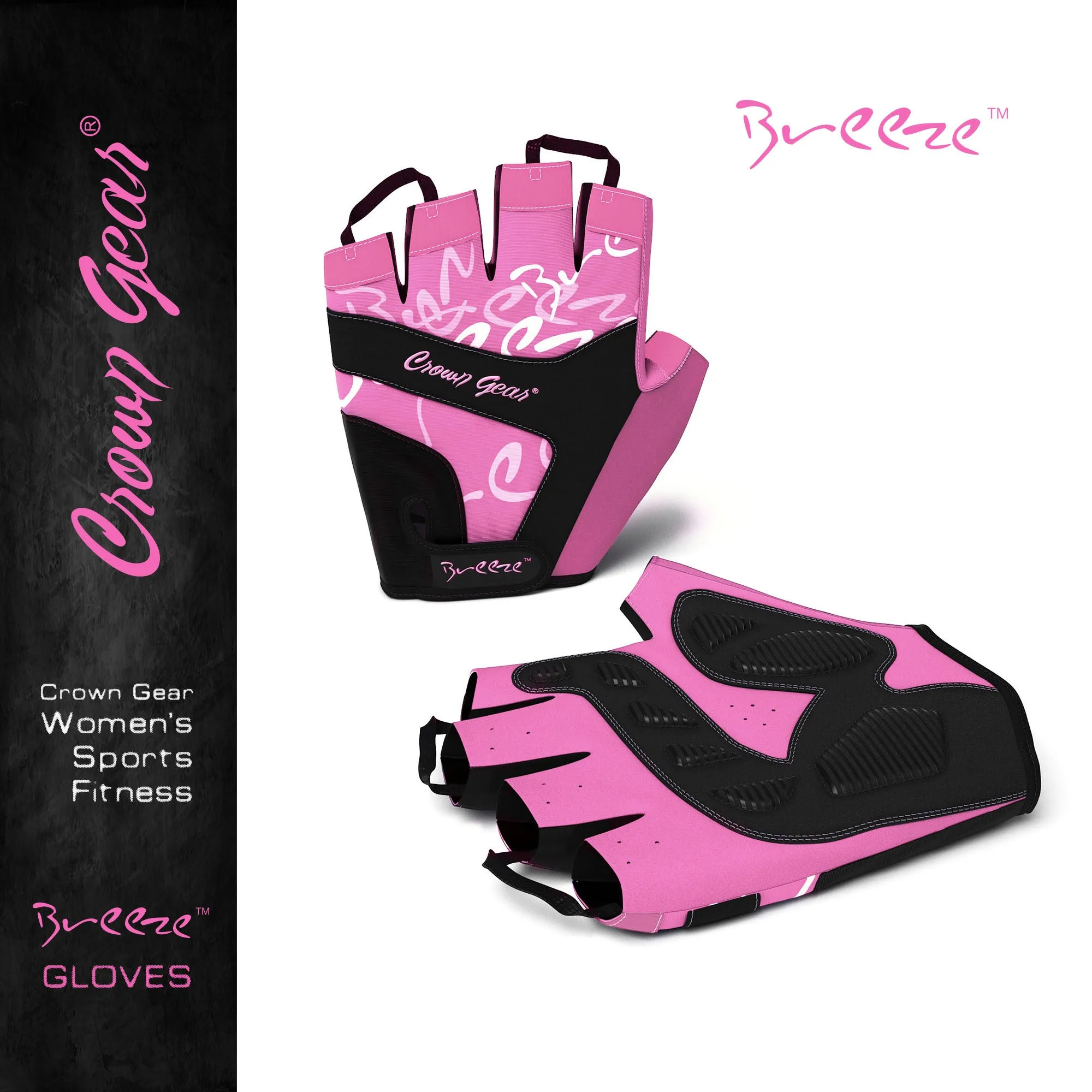 Breeze Women's Biking Cycling Gloves - with Adjustable Wrist Closure and Pull-Off Tapes - Pink