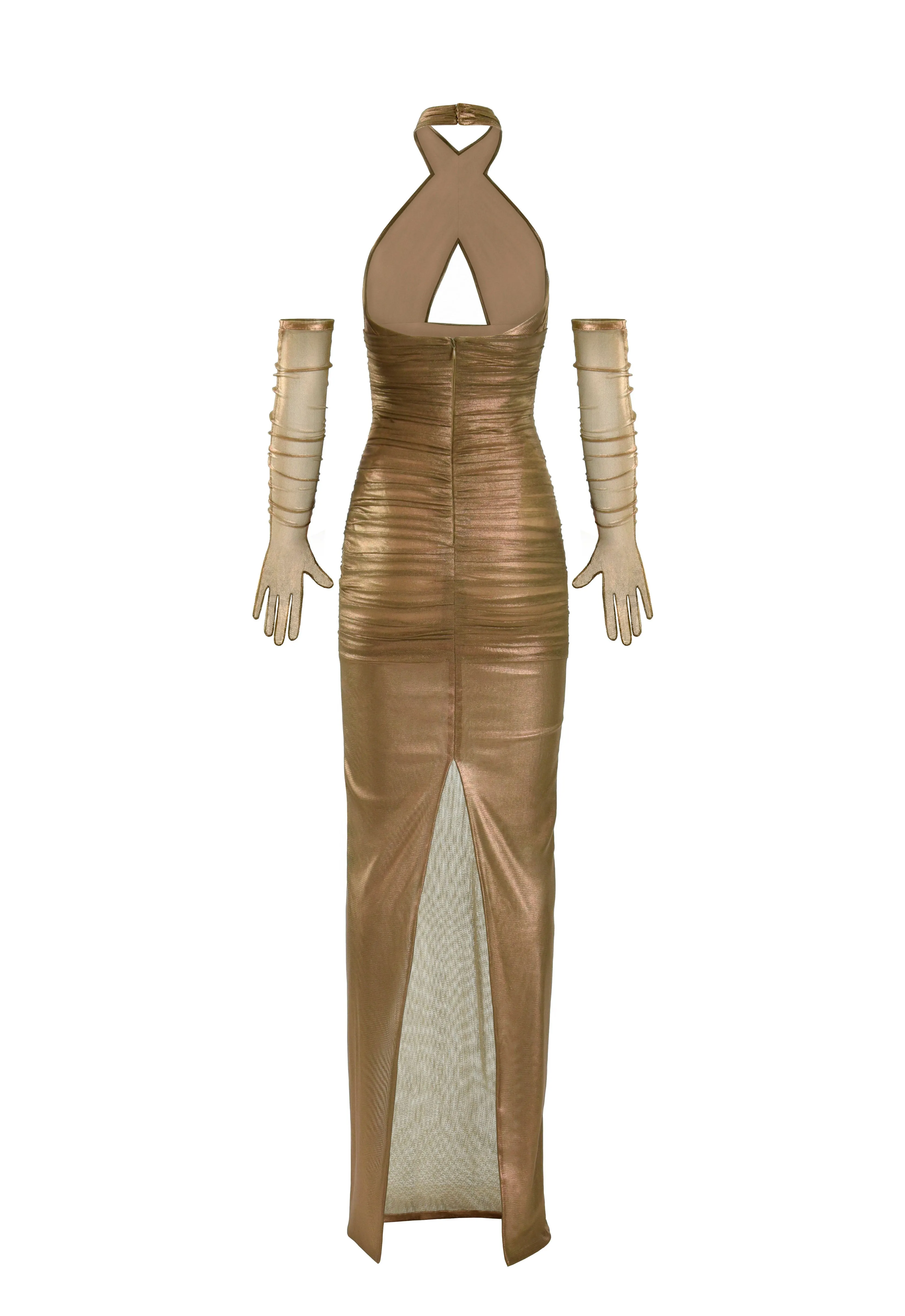 Bronze draped gown