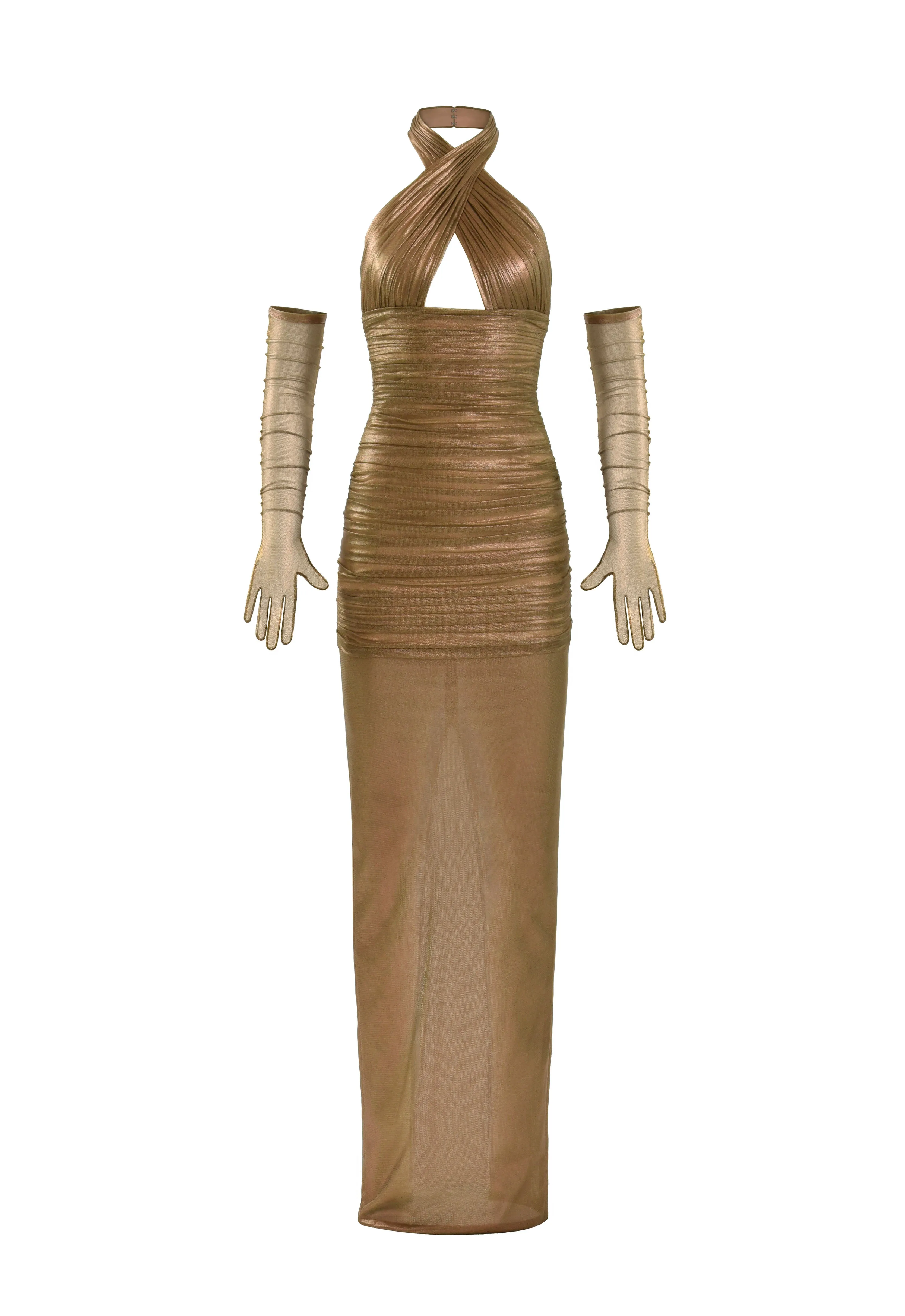 Bronze draped gown