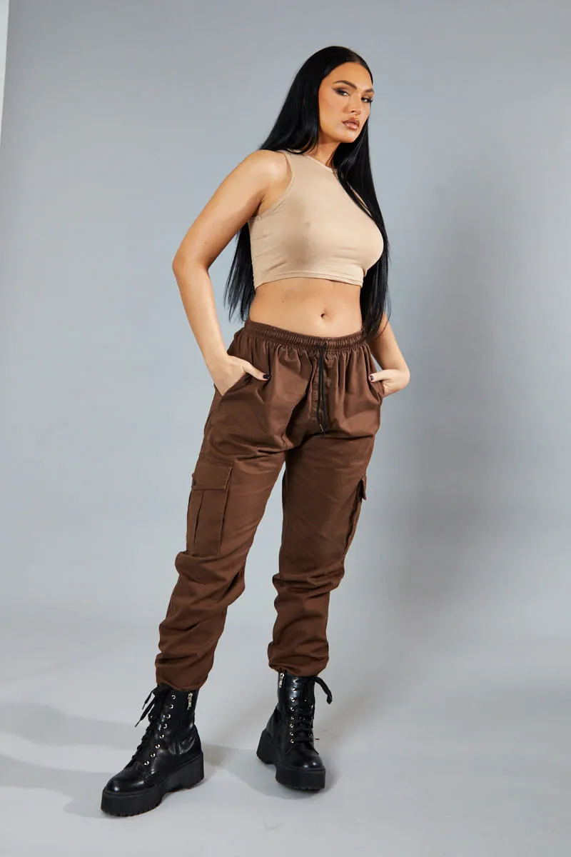 Brown Baggy Cuffed Cargo Trousers  - Shemaz