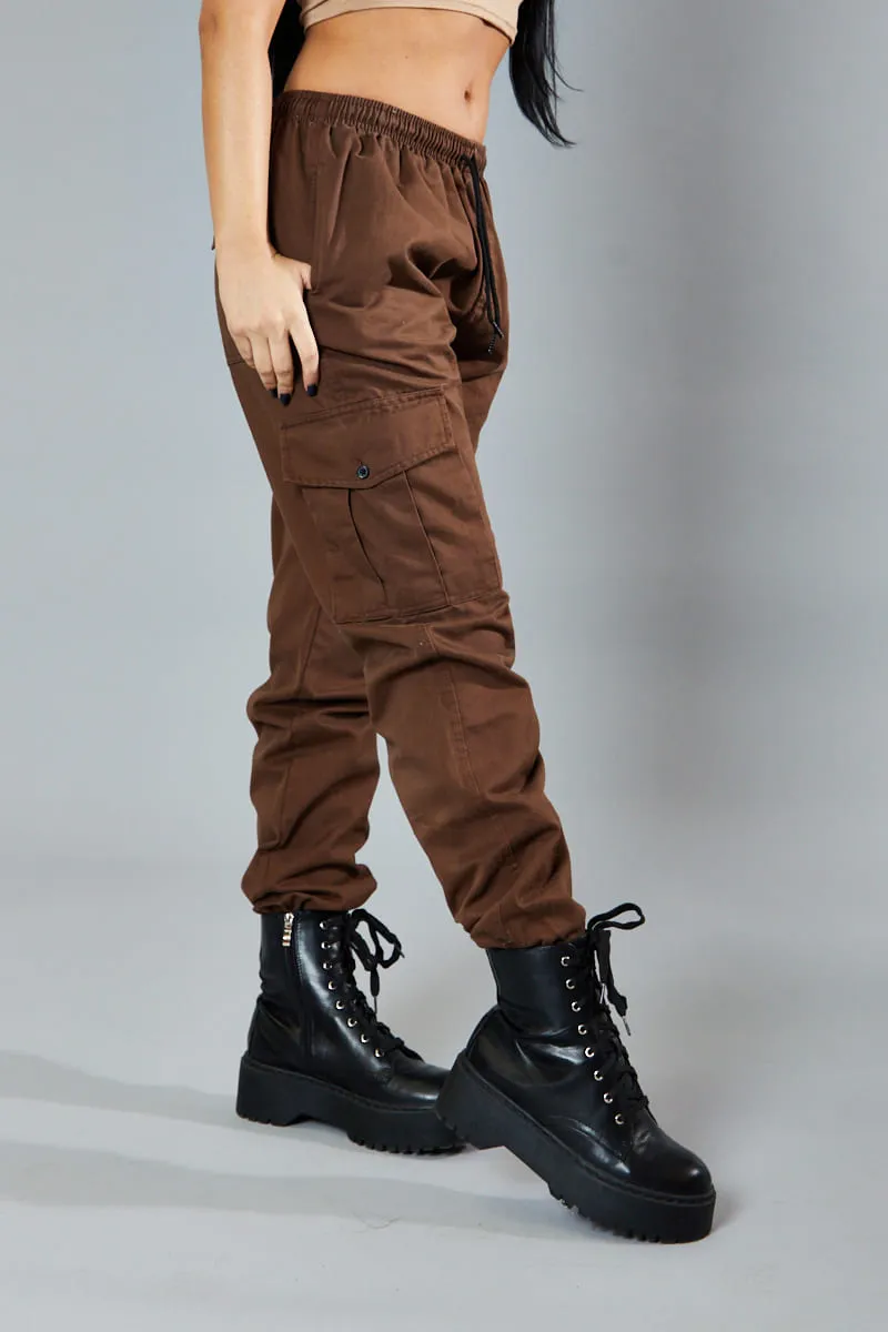 Brown Baggy Cuffed Cargo Trousers  - Shemaz