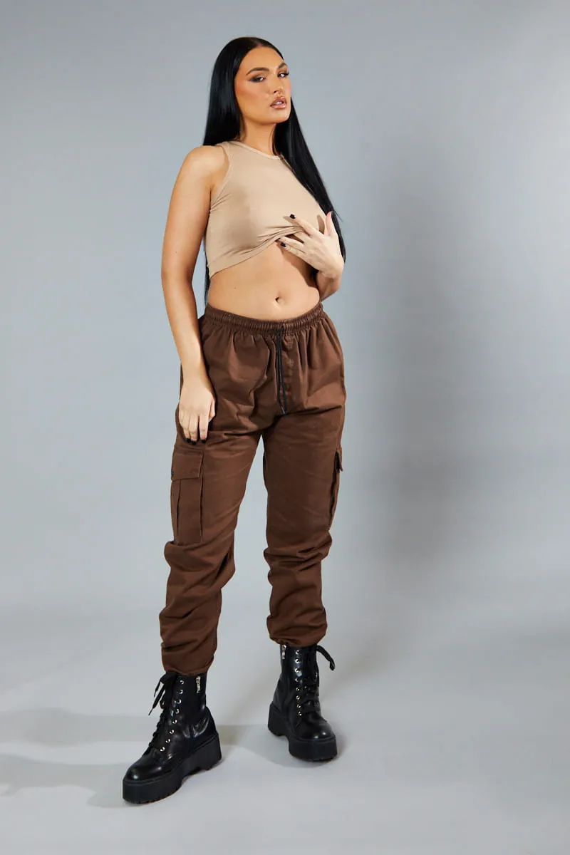 Brown Baggy Cuffed Cargo Trousers  - Shemaz