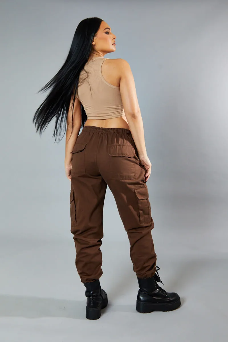 Brown Baggy Cuffed Cargo Trousers  - Shemaz