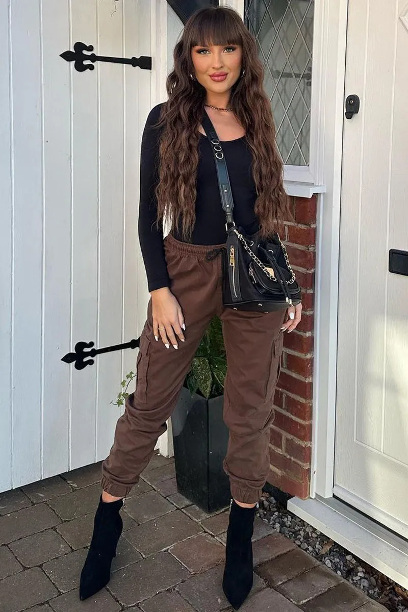 Brown Baggy Cuffed Cargo Trousers  - Shemaz