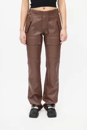 Brown Faux Leather Cargo Trouser