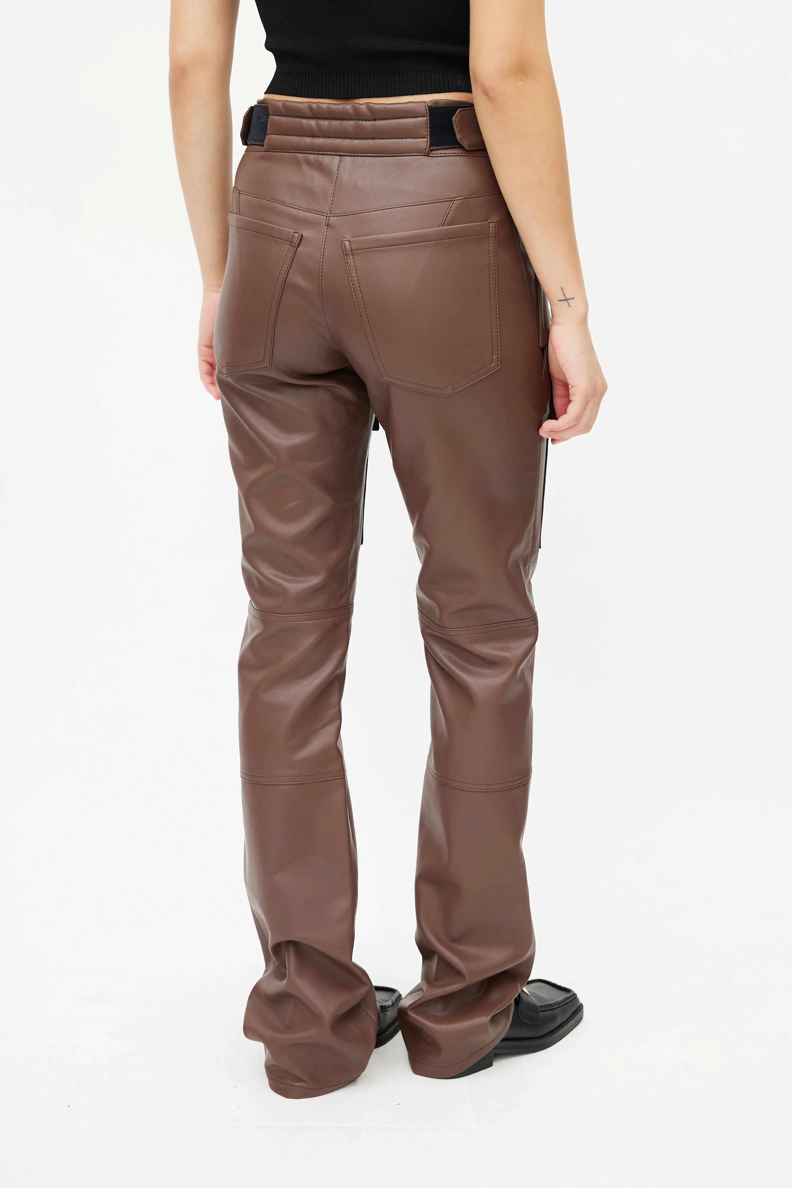 Brown Faux Leather Cargo Trouser