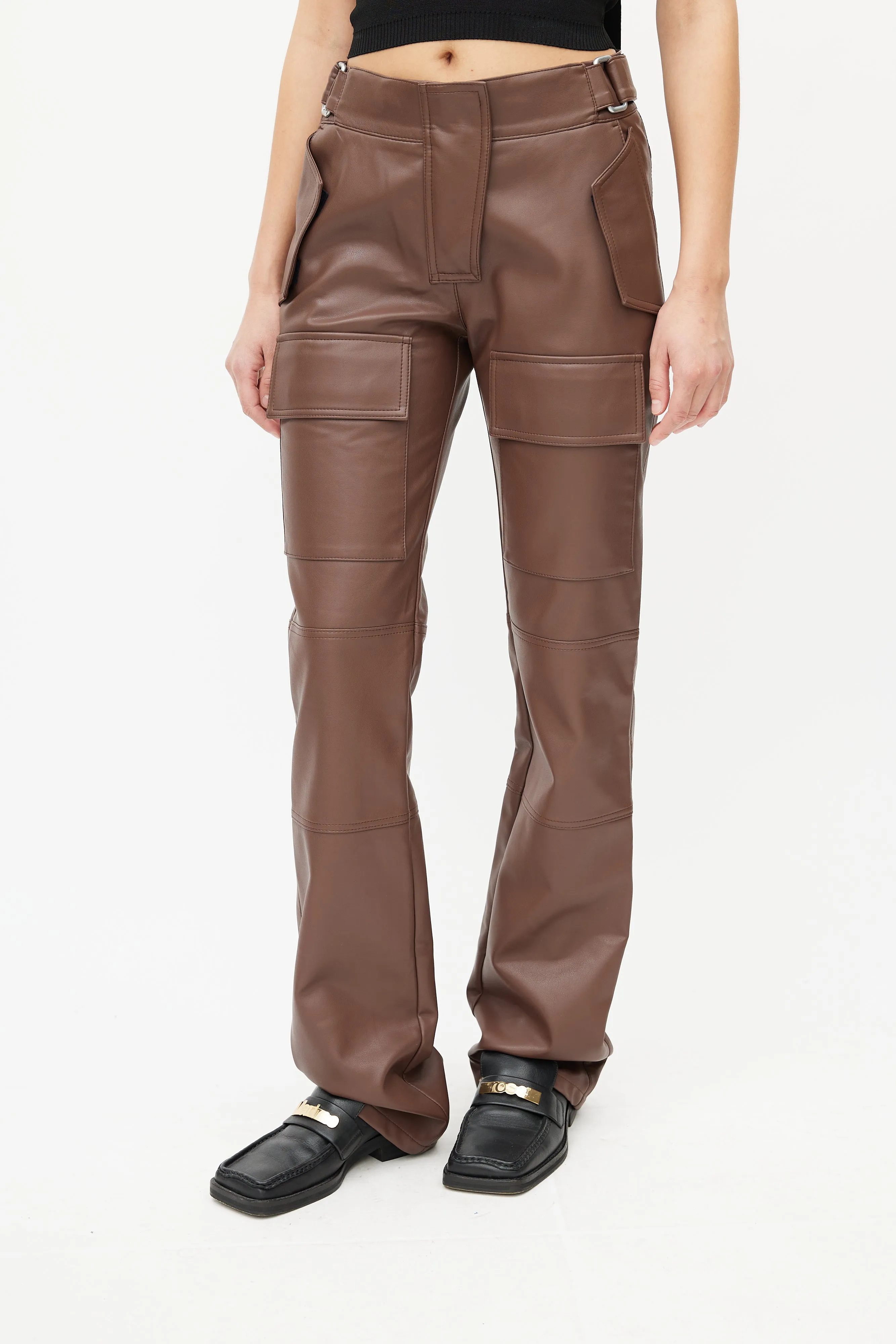 Brown Faux Leather Cargo Trouser