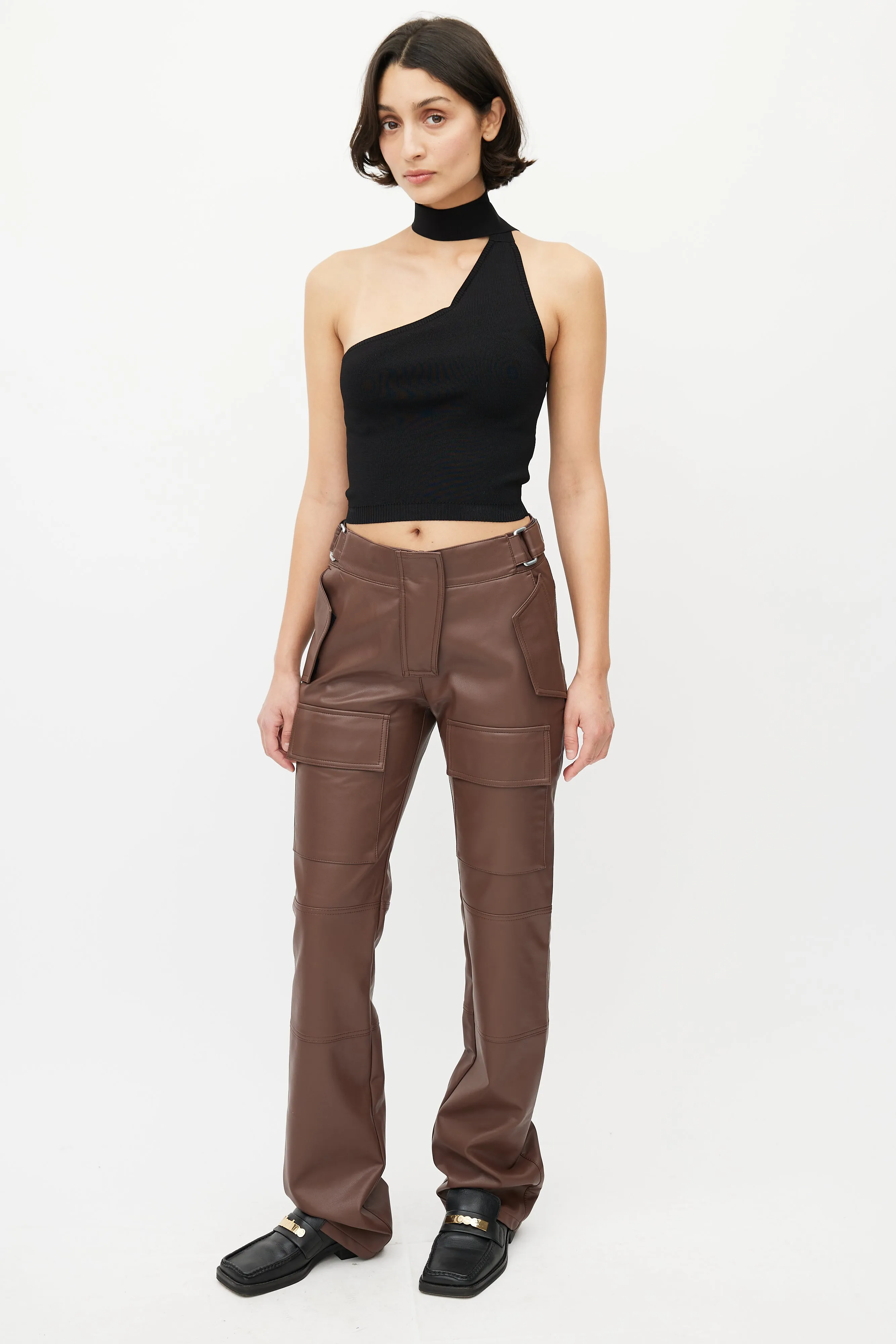 Brown Faux Leather Cargo Trouser