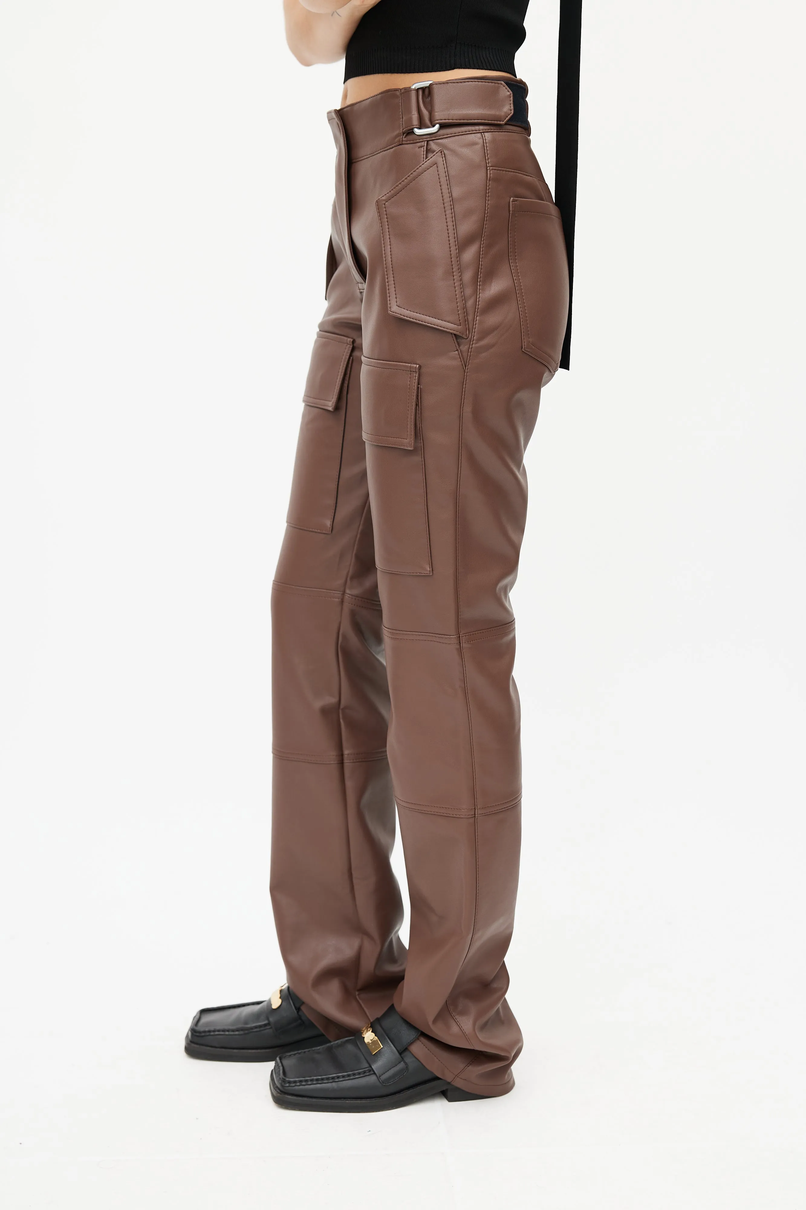 Brown Faux Leather Cargo Trouser