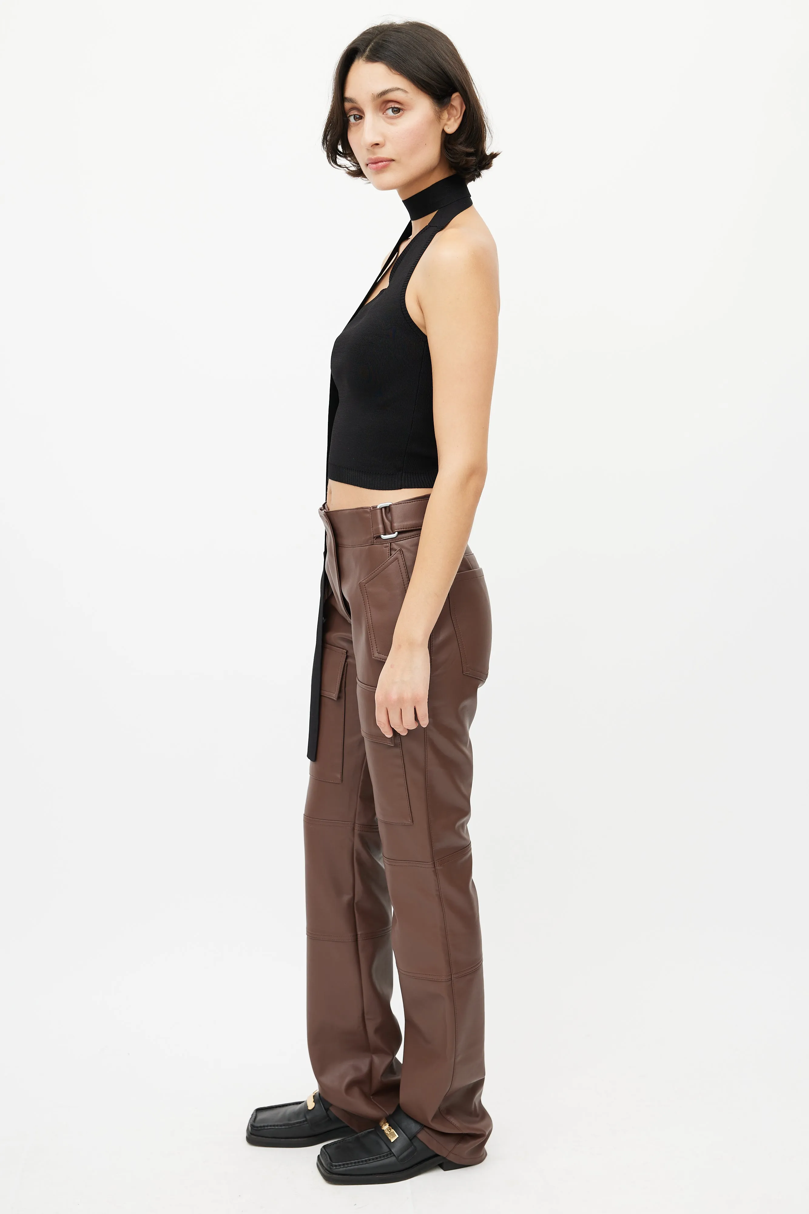 Brown Faux Leather Cargo Trouser