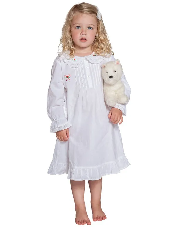 Candy Cane White Cotton Dress, Embroidered