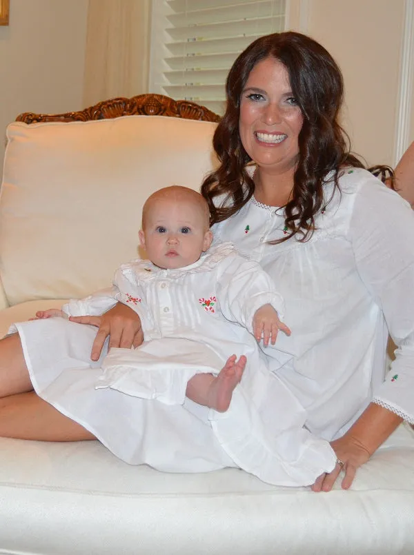 Candy Cane White Cotton Dress, Embroidered