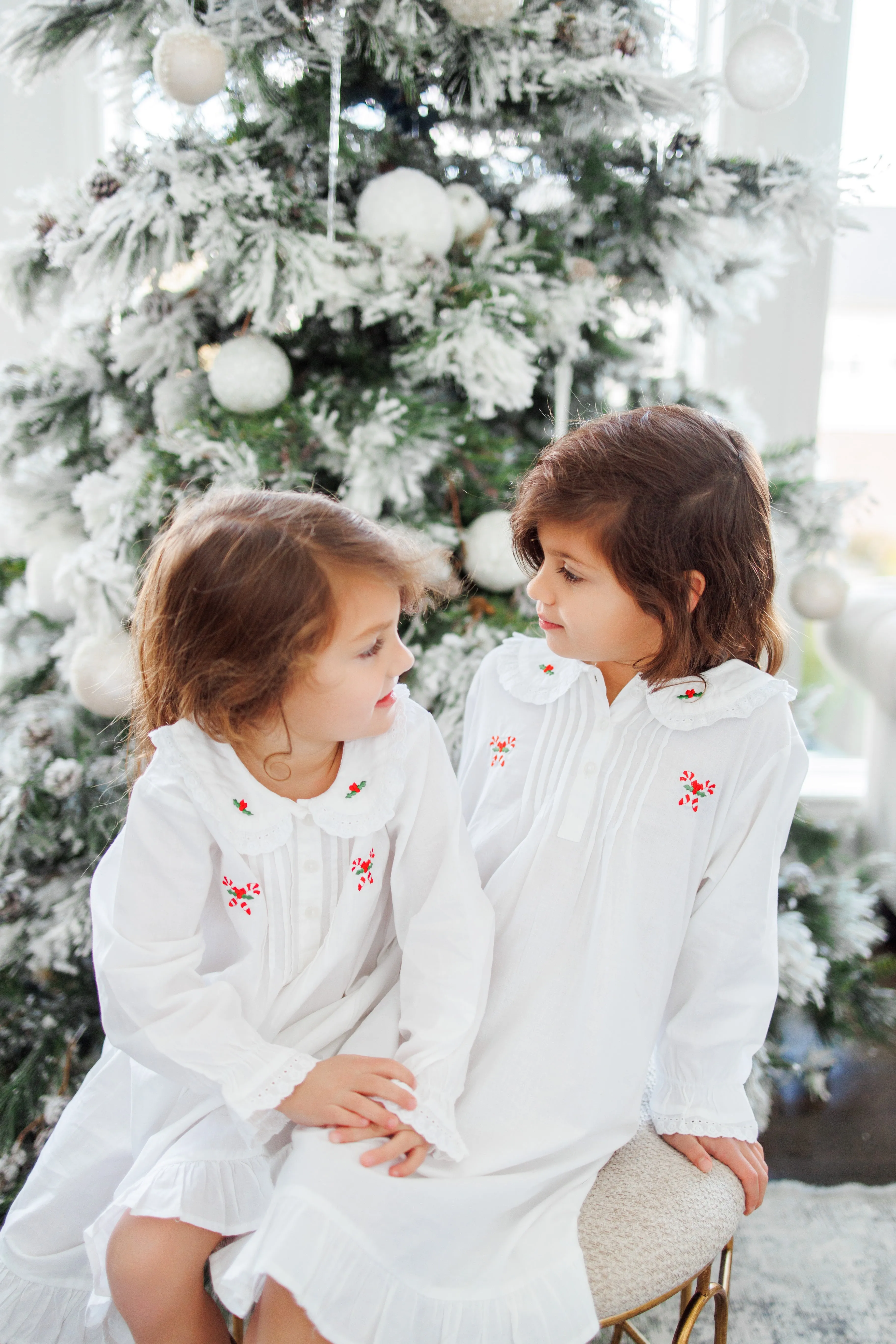 Candy Cane White Cotton Dress, Embroidered