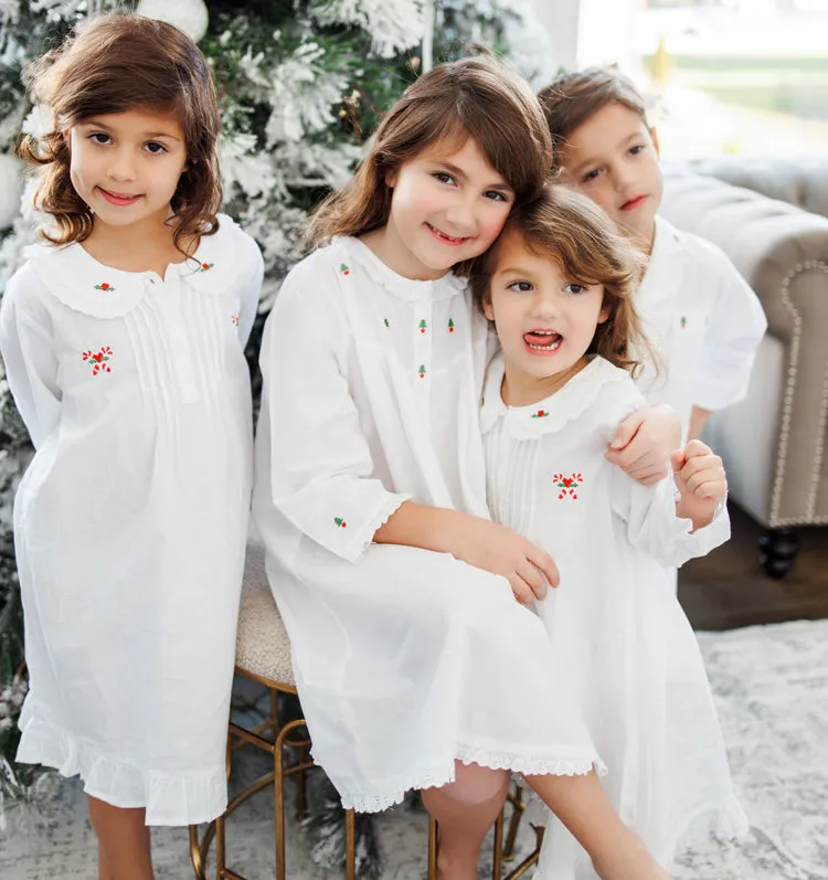 Candy Cane White Cotton Dress, Embroidered