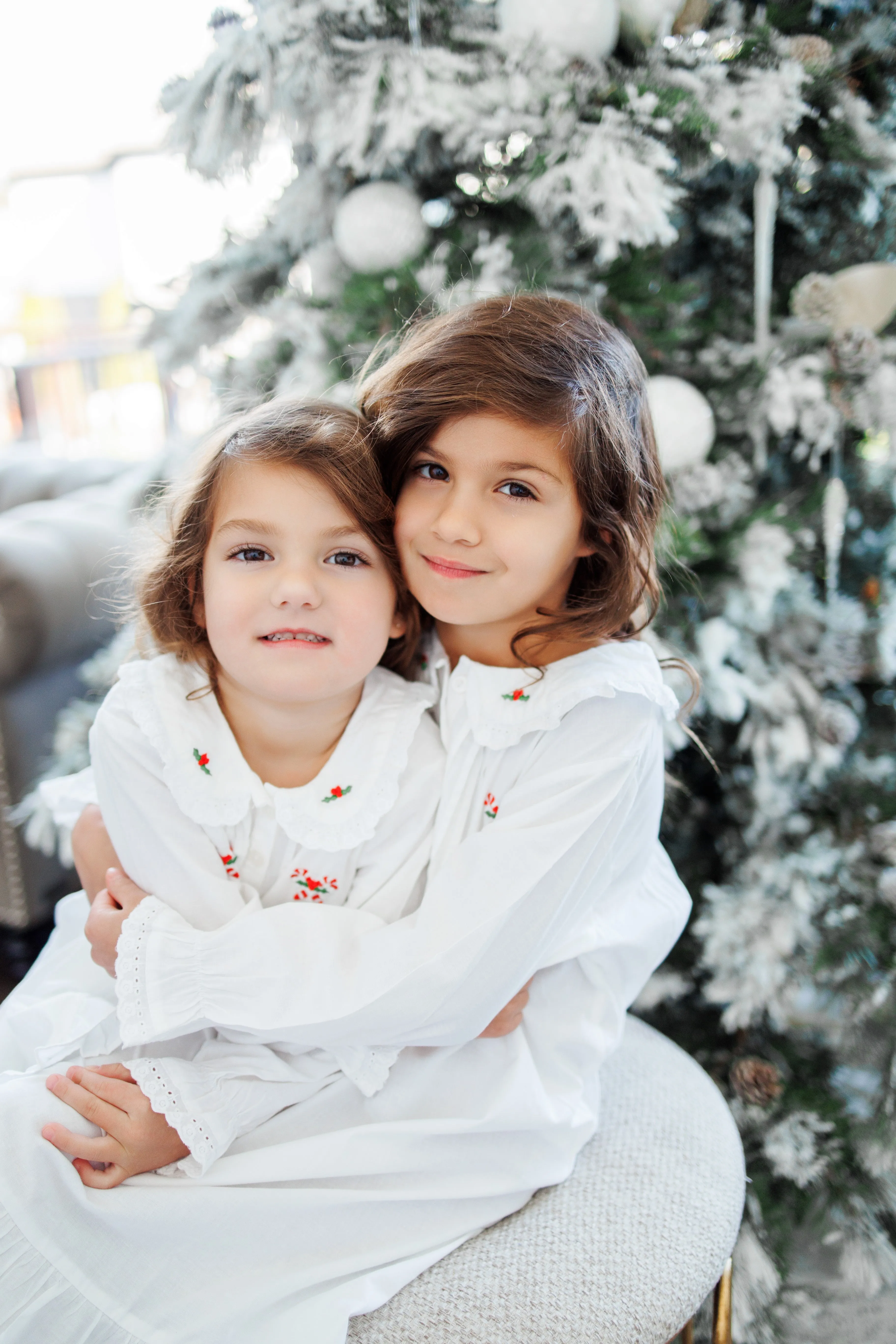 Candy Cane White Cotton Dress, Embroidered