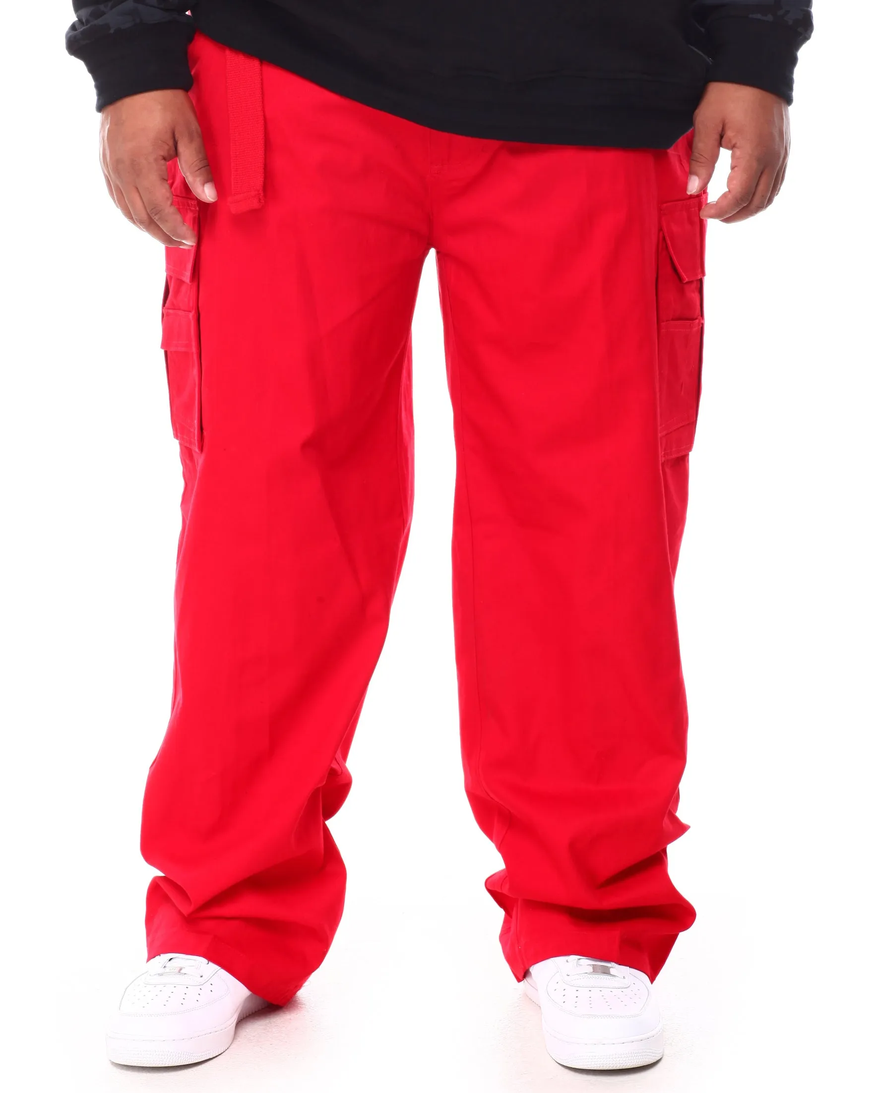 CARGO TWILL PANTS WITH BELT - RED