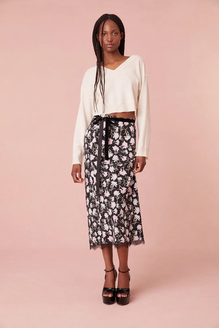 Castle Floral Crepe Midi Skirt