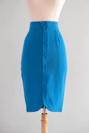 Coolest 1980's Thierry Mugler Cerulean Blue Pencil Skirt / Sz S