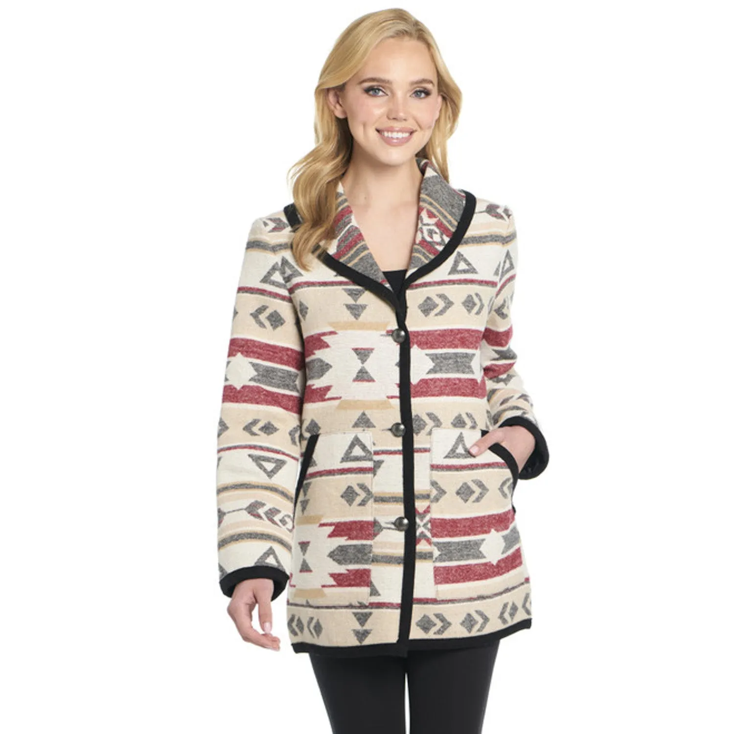 Cripple Creek Womens Navajo Blanket Shawl Collar Desert Lights Polyester Coat