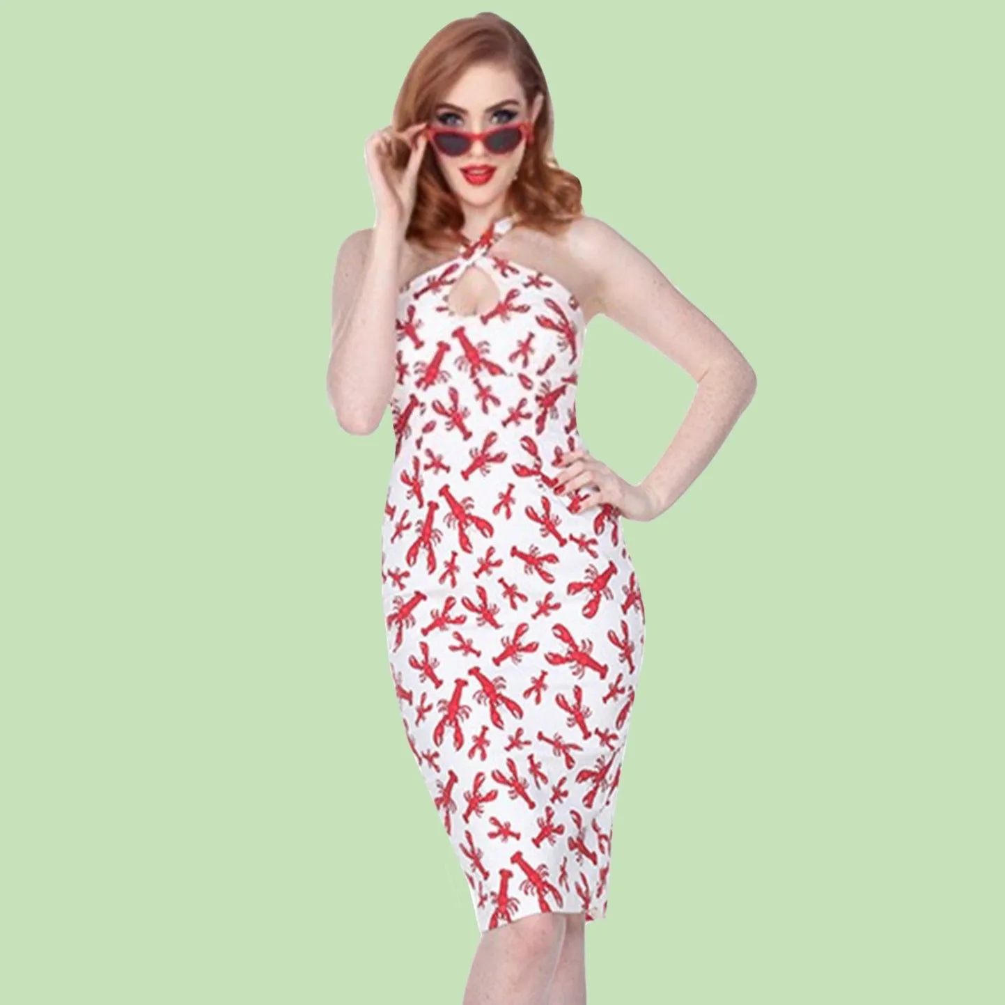 Cross My Heart Dress in Lobster Print