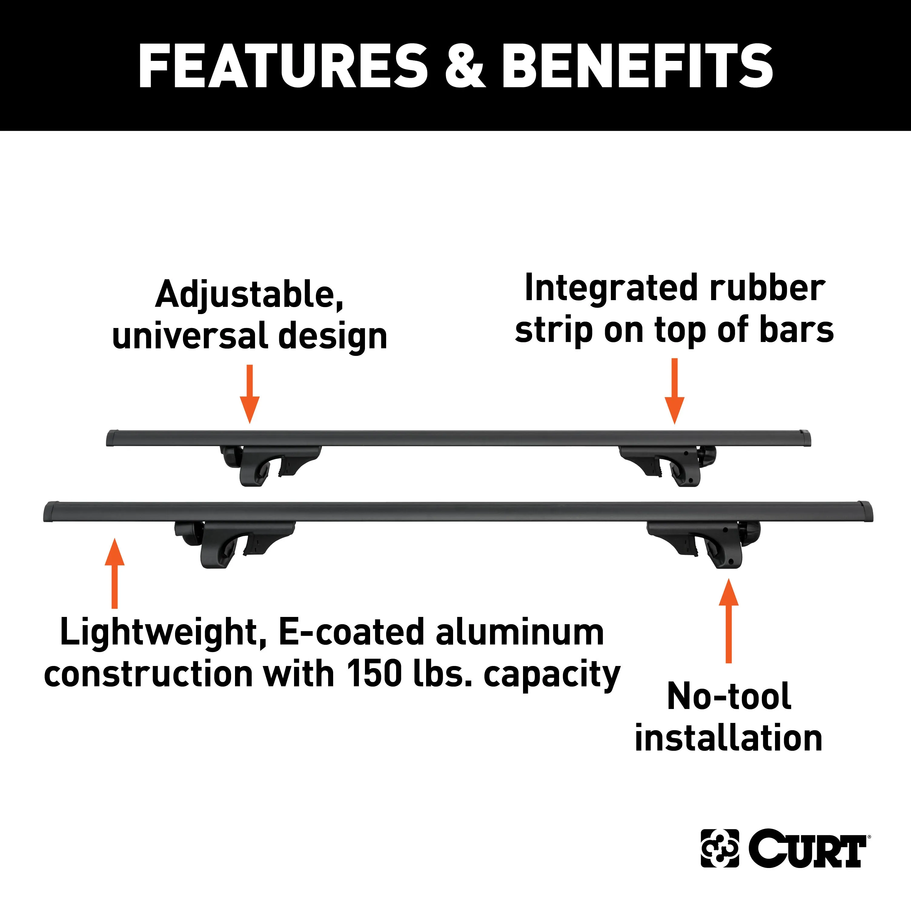 CURT 18118 CURT 18118 Universal 53-3/8-Inch Black Aluminum Roof Rack Cross Bars; 2-Pack