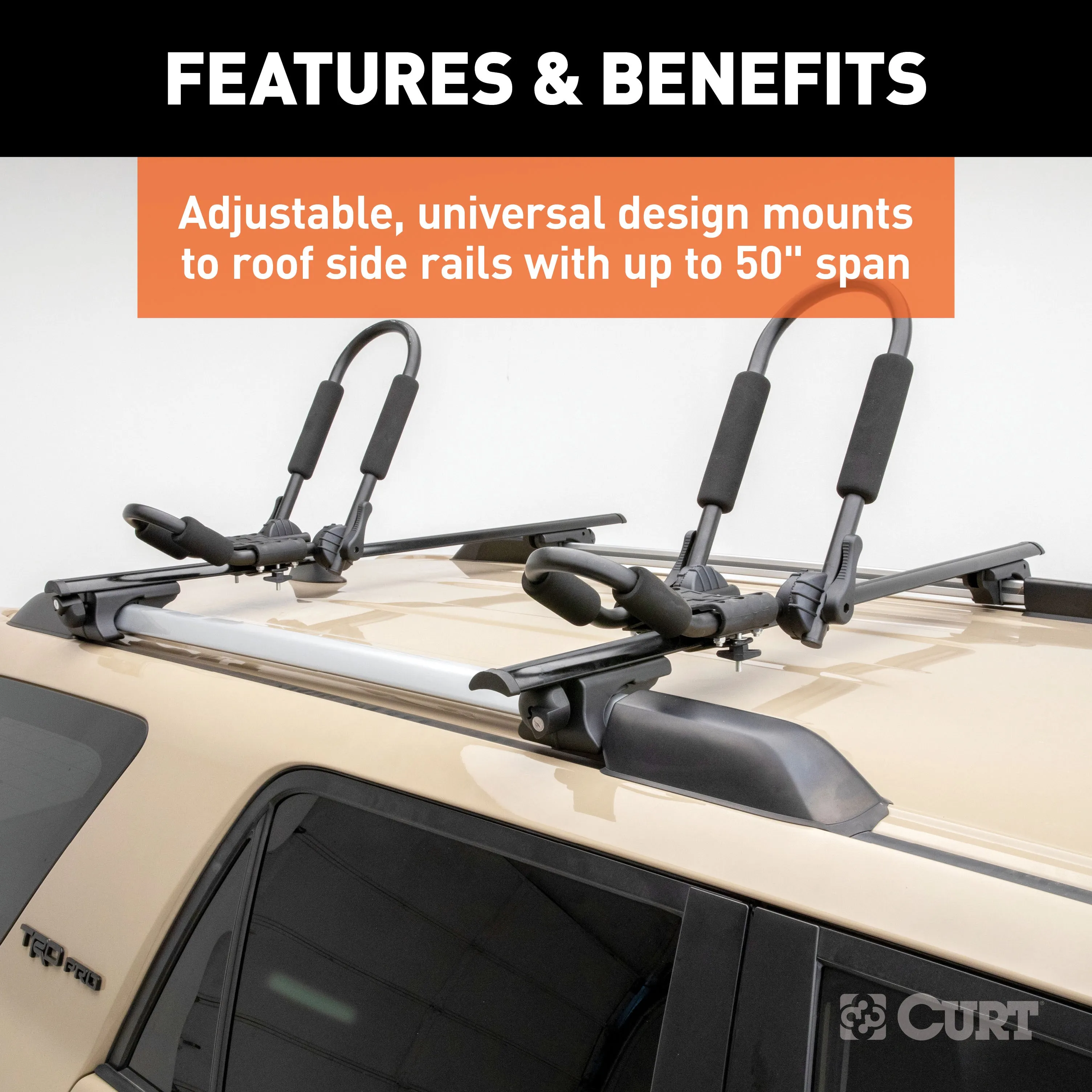 CURT 18118 CURT 18118 Universal 53-3/8-Inch Black Aluminum Roof Rack Cross Bars; 2-Pack