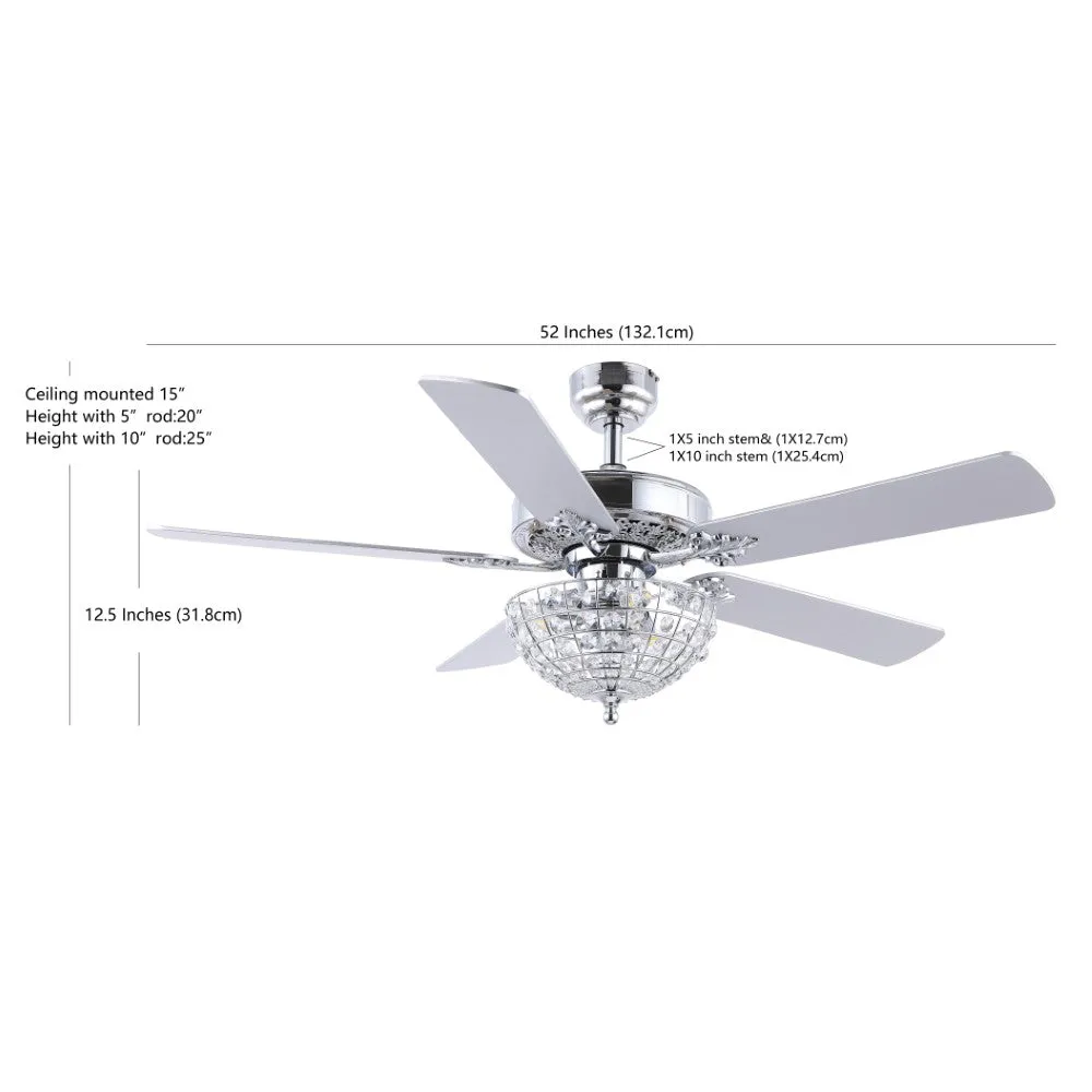 Daniel 52" Glam Classic Crystal Dome Shade LED Ceiling Fan With Remote