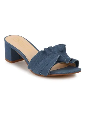 Denim Micro Slip-On Low Block Heels