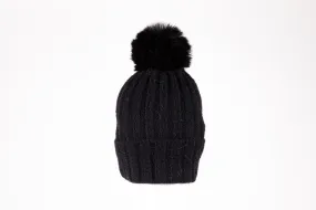 di firenze Rib Knit Hat With Faux Fur Pom Pom