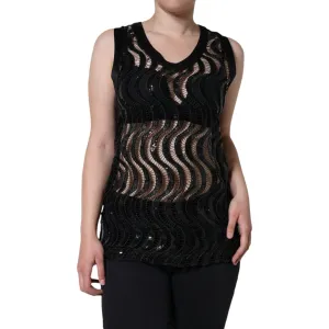 Dolce & Gabbana Black Sequin Sleeveless Tank Blouse Top