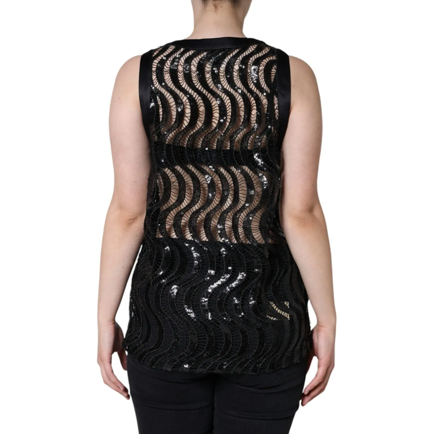 Dolce & Gabbana Black Sequin Sleeveless Tank Blouse Top