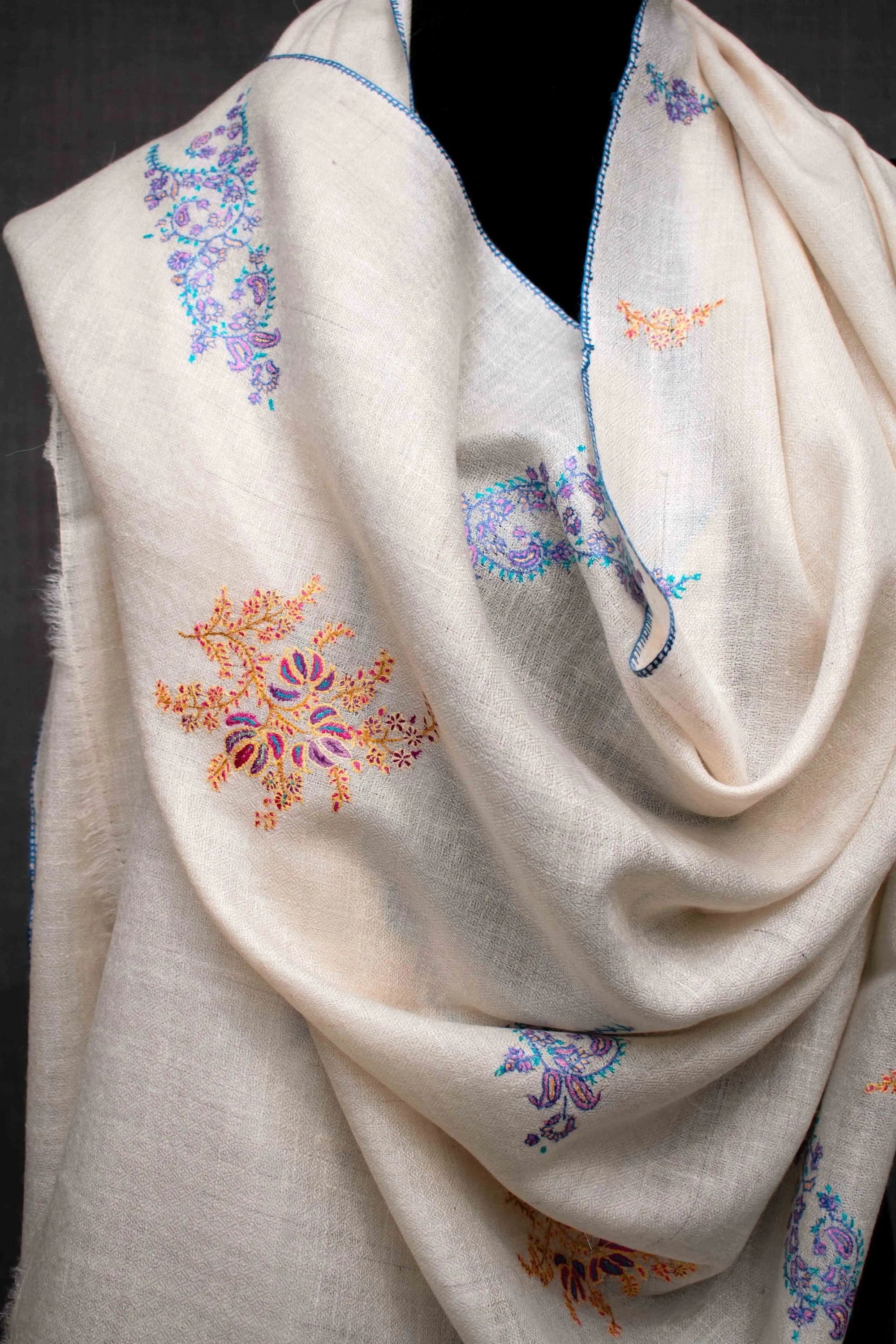 Elegant Kashmiri Embroidery Scarf Stole Wrap