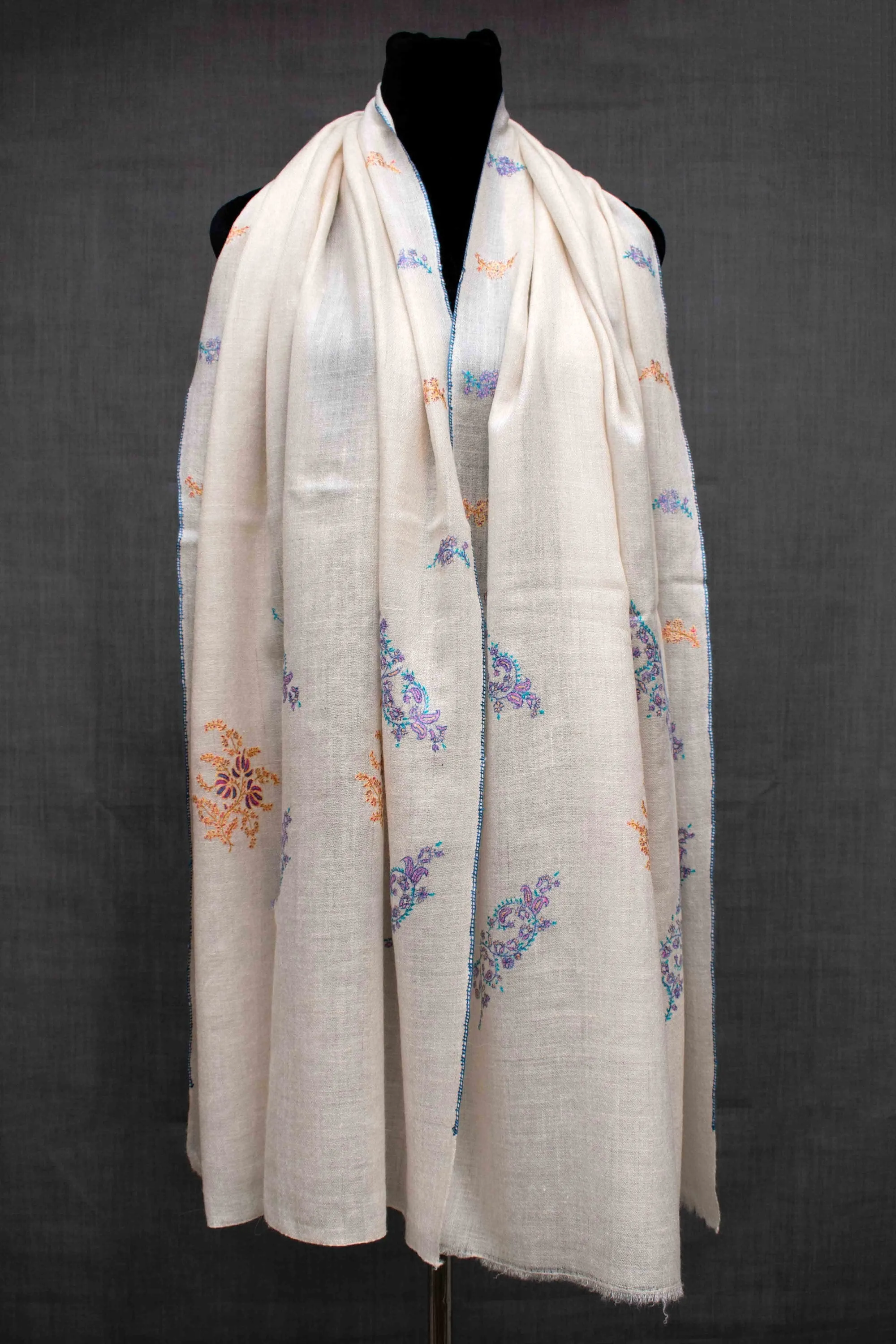 Elegant Kashmiri Embroidery Scarf Stole Wrap