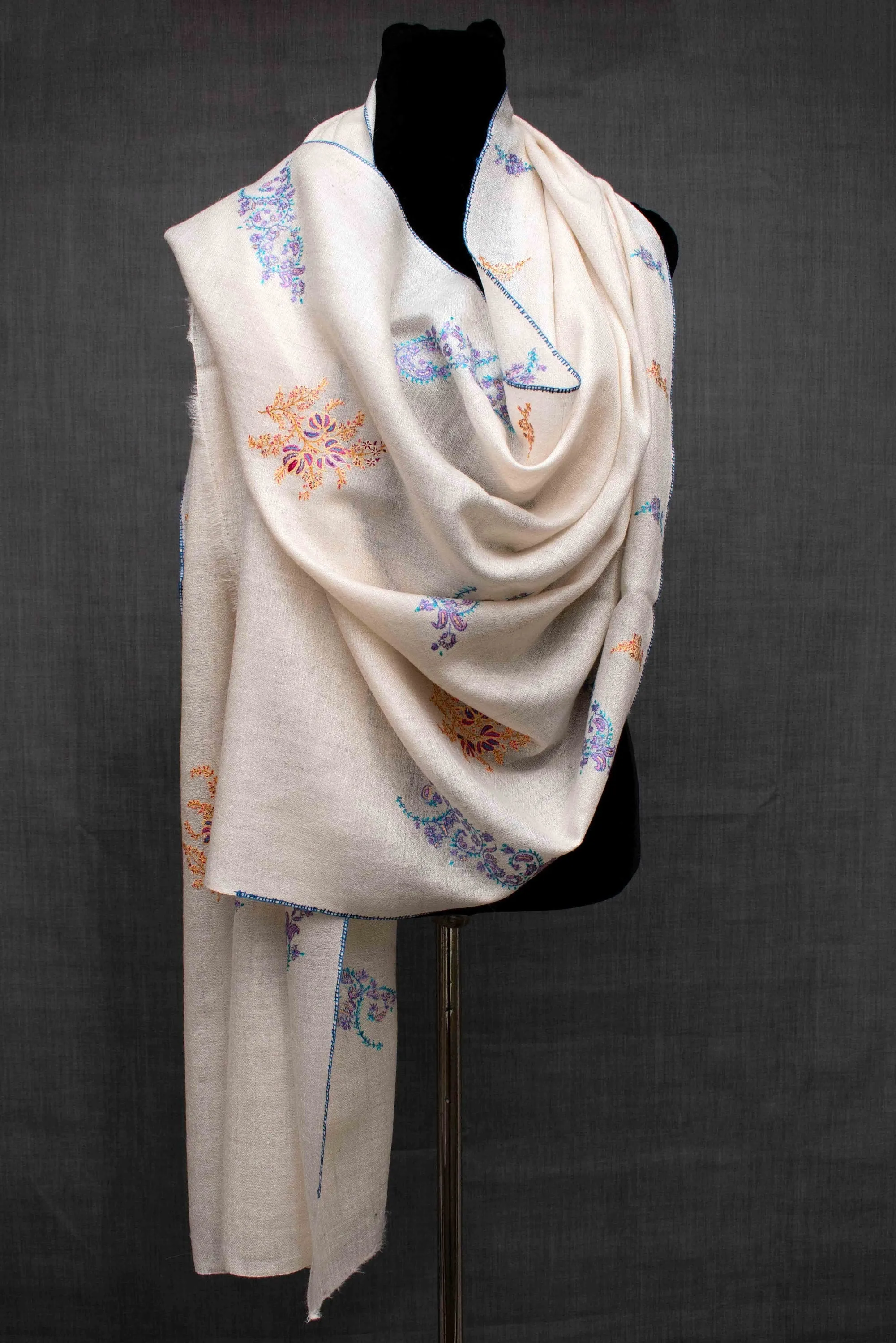 Elegant Kashmiri Embroidery Scarf Stole Wrap