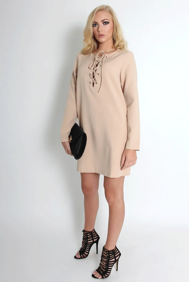 Elle Nude Lace Up Dress