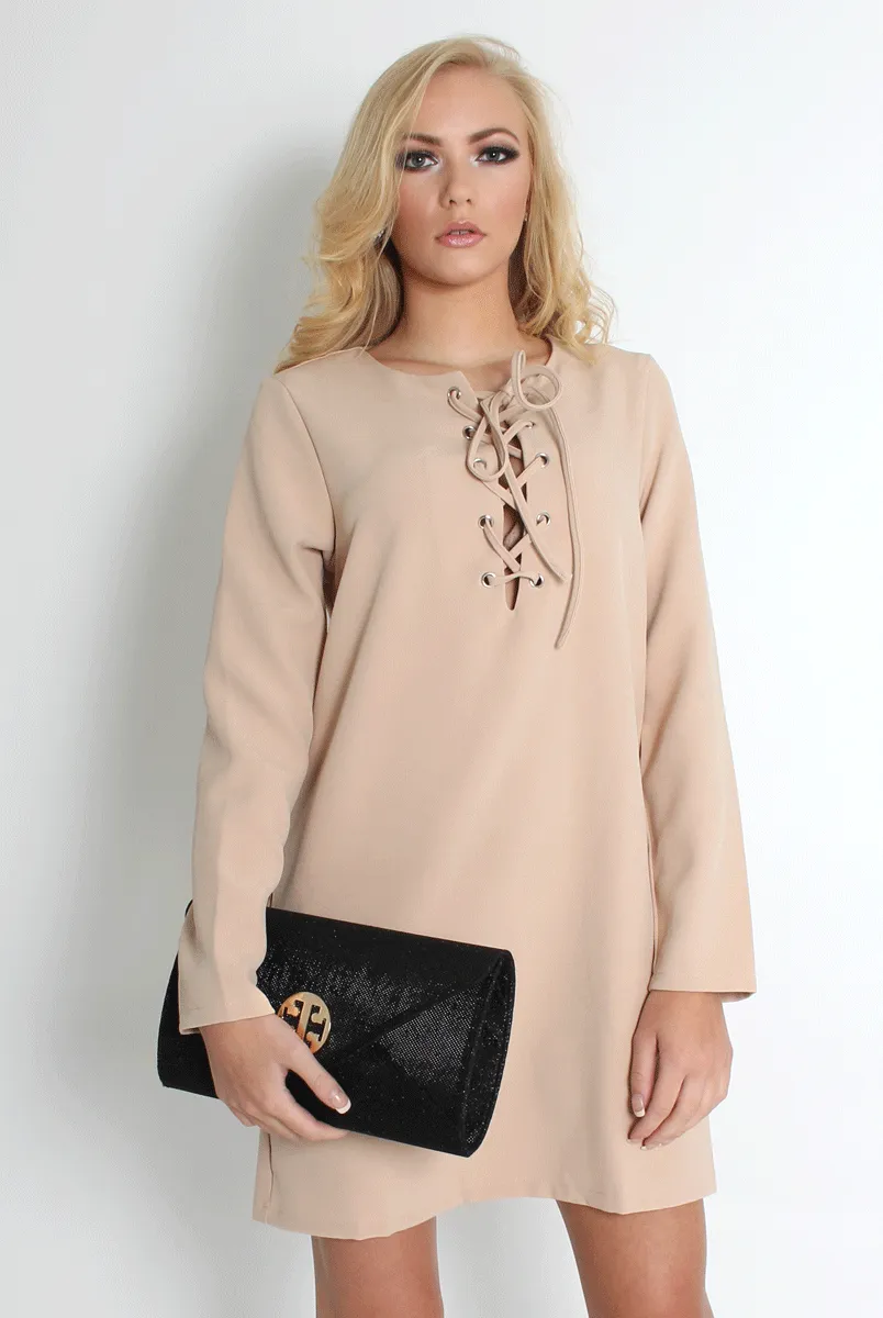 Elle Nude Lace Up Dress