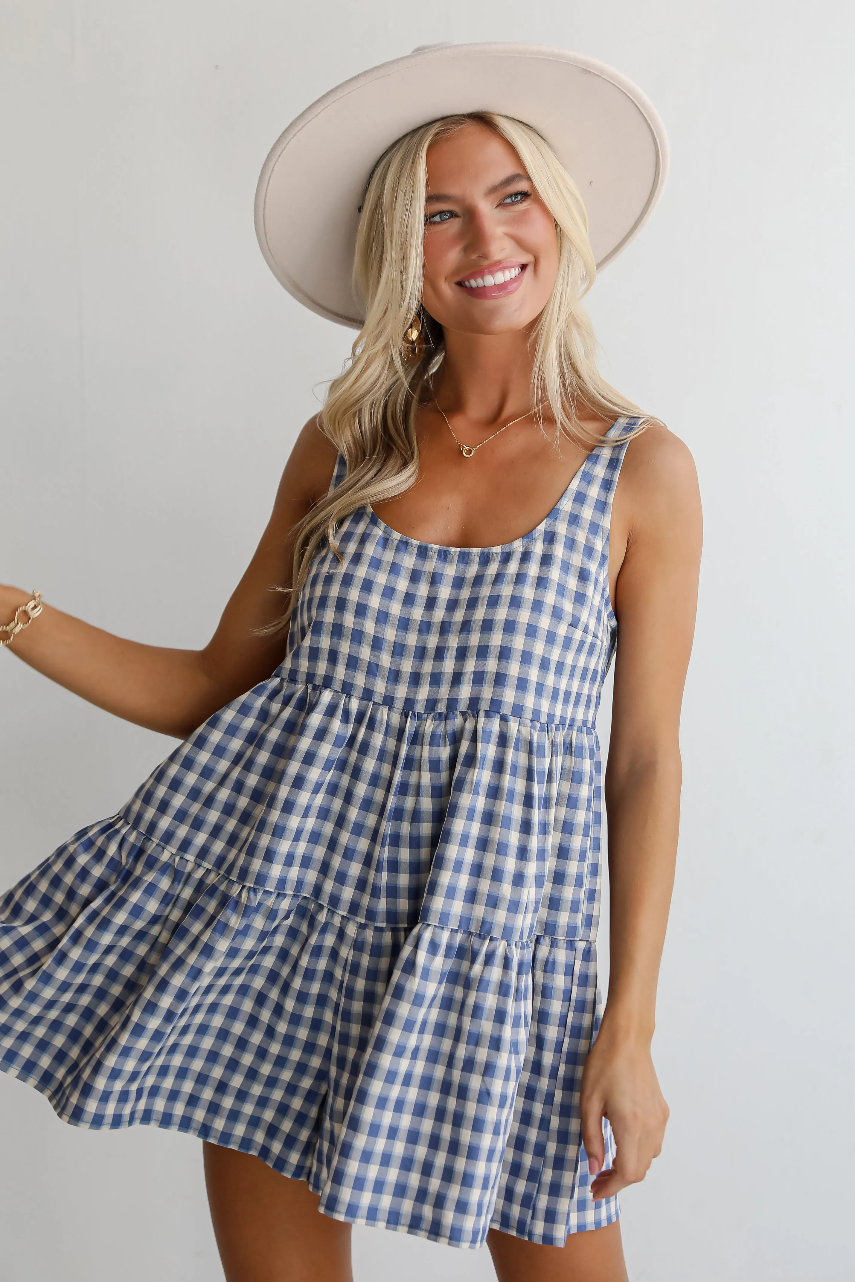 FINAL SALE - Blissfully Perfect Blue Gingham Romper