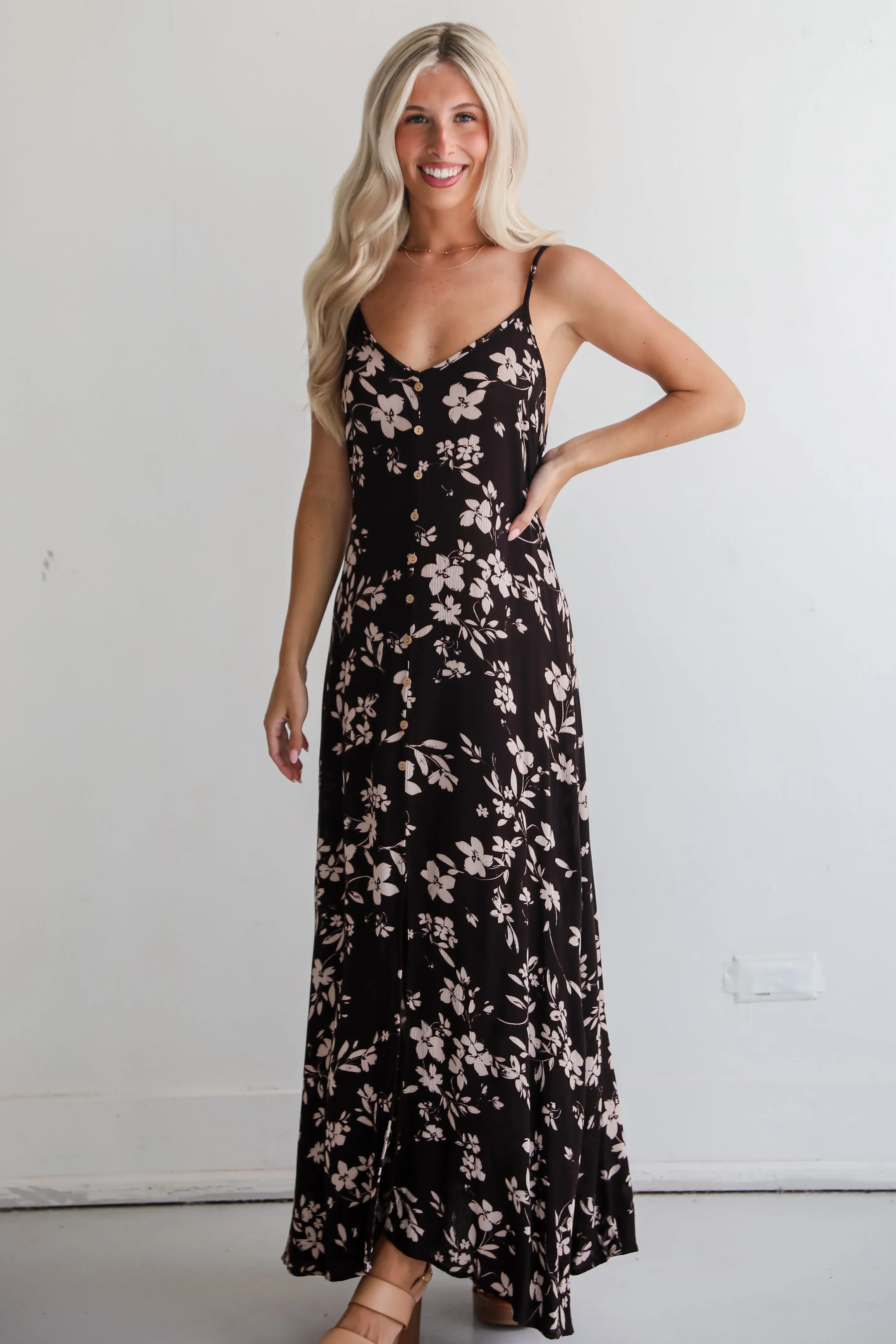 FINAL SALE - Marvelously Darling Black Floral Maxi Dress