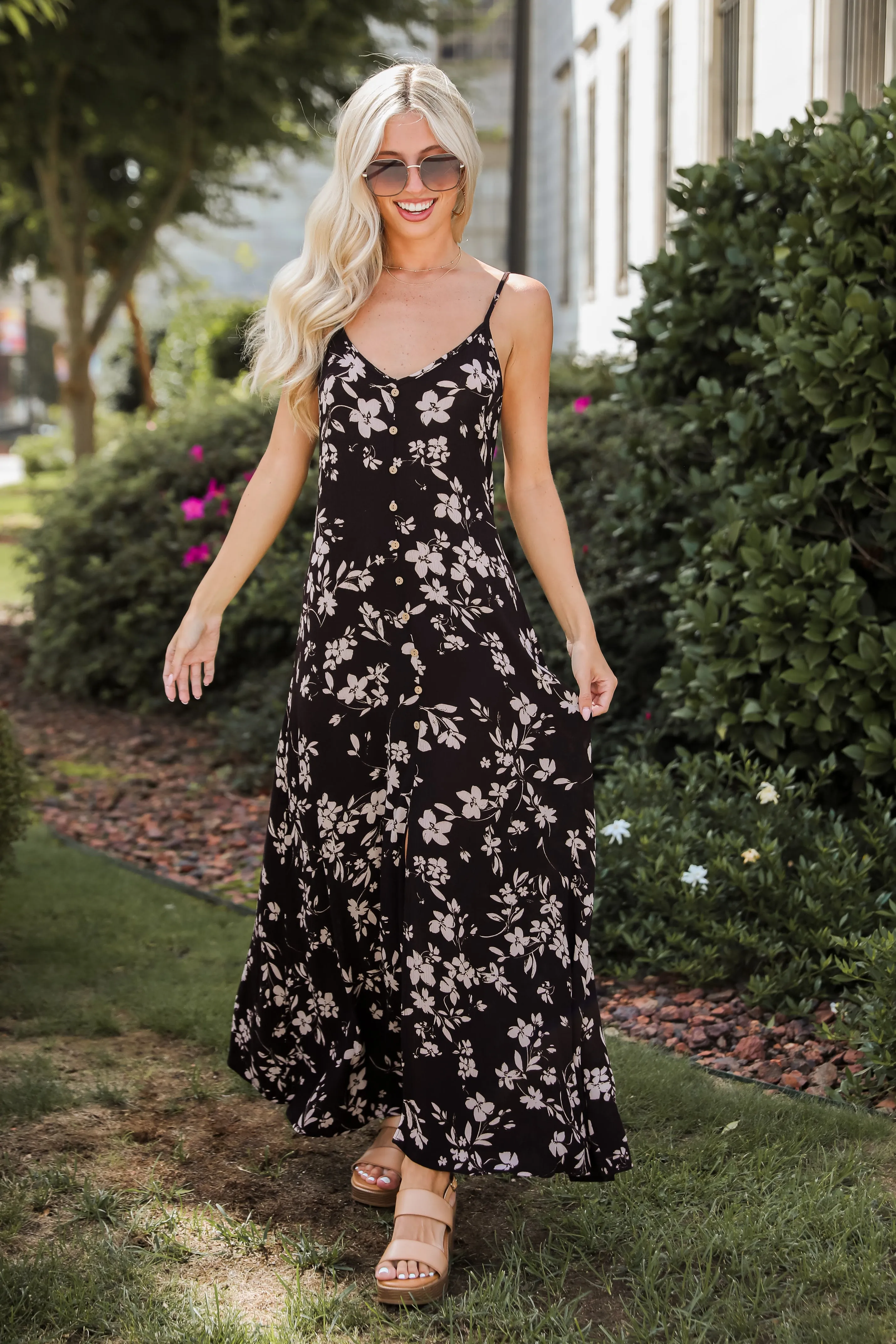 FINAL SALE - Marvelously Darling Black Floral Maxi Dress