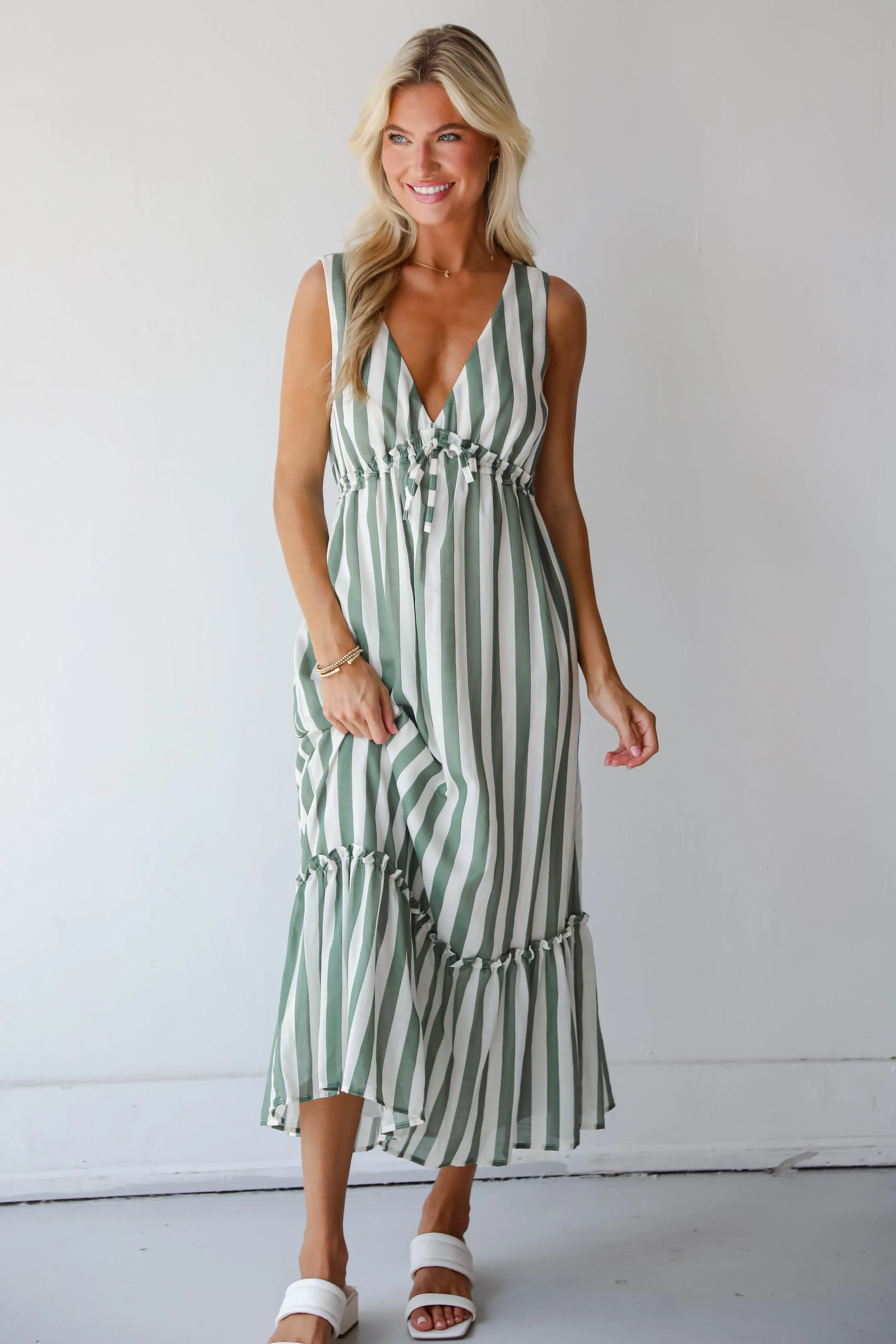 FINAL SALE - Sophisticated Composure Green Striped Maxi Dress