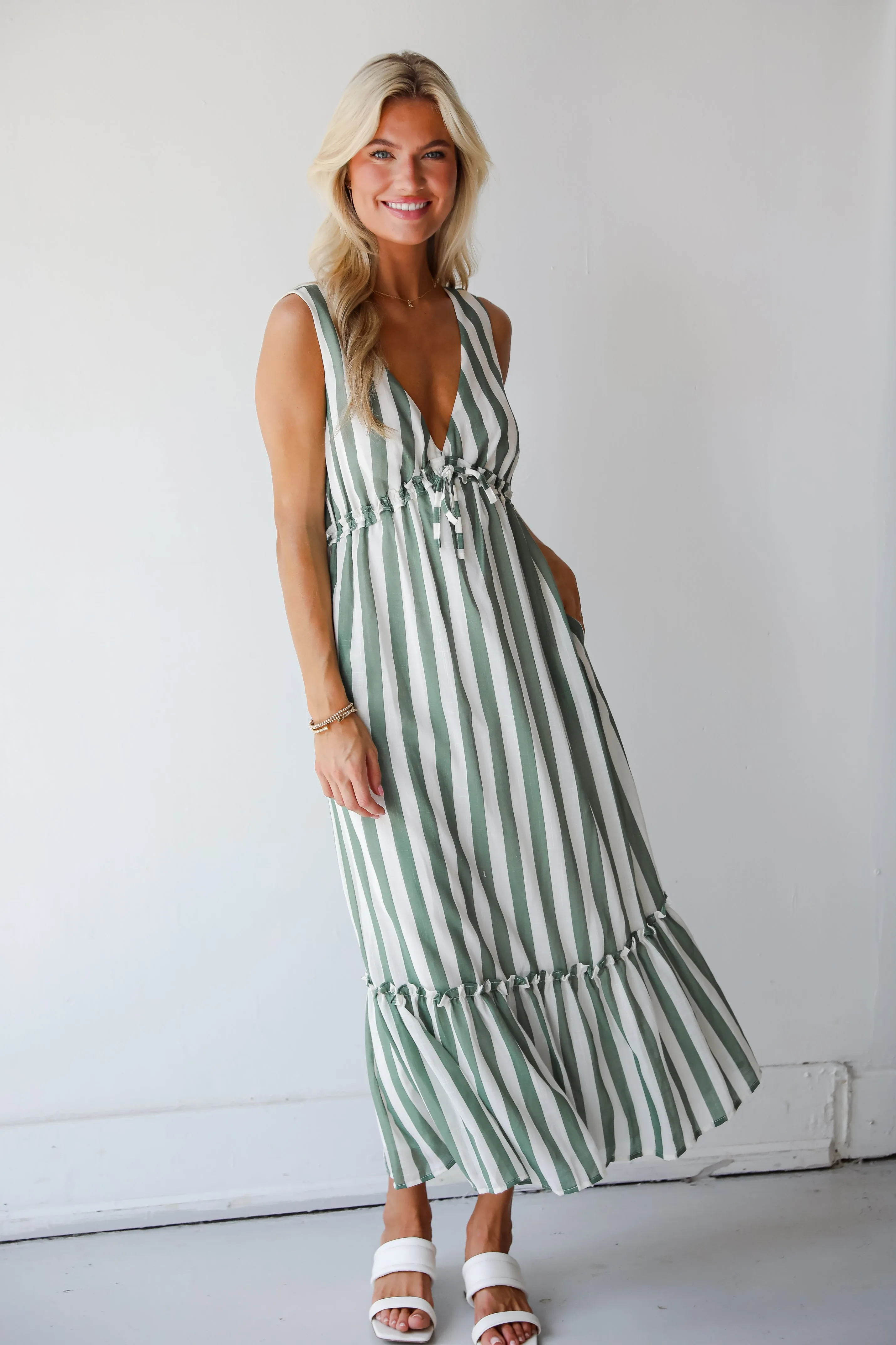 FINAL SALE - Sophisticated Composure Green Striped Maxi Dress