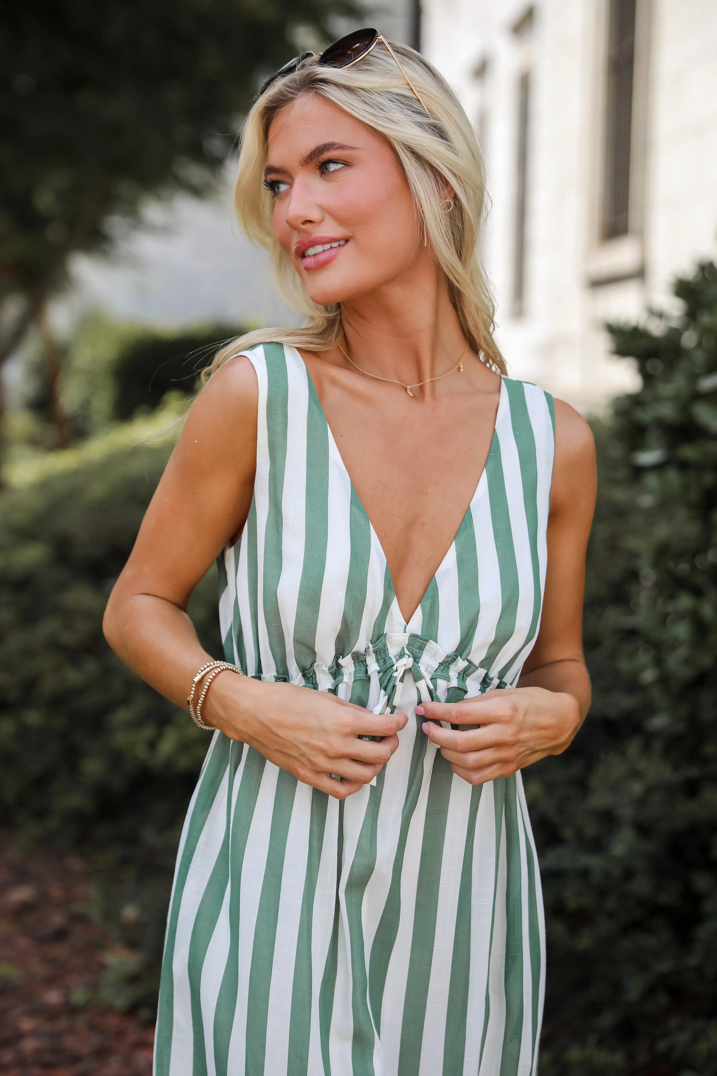 FINAL SALE - Sophisticated Composure Green Striped Maxi Dress