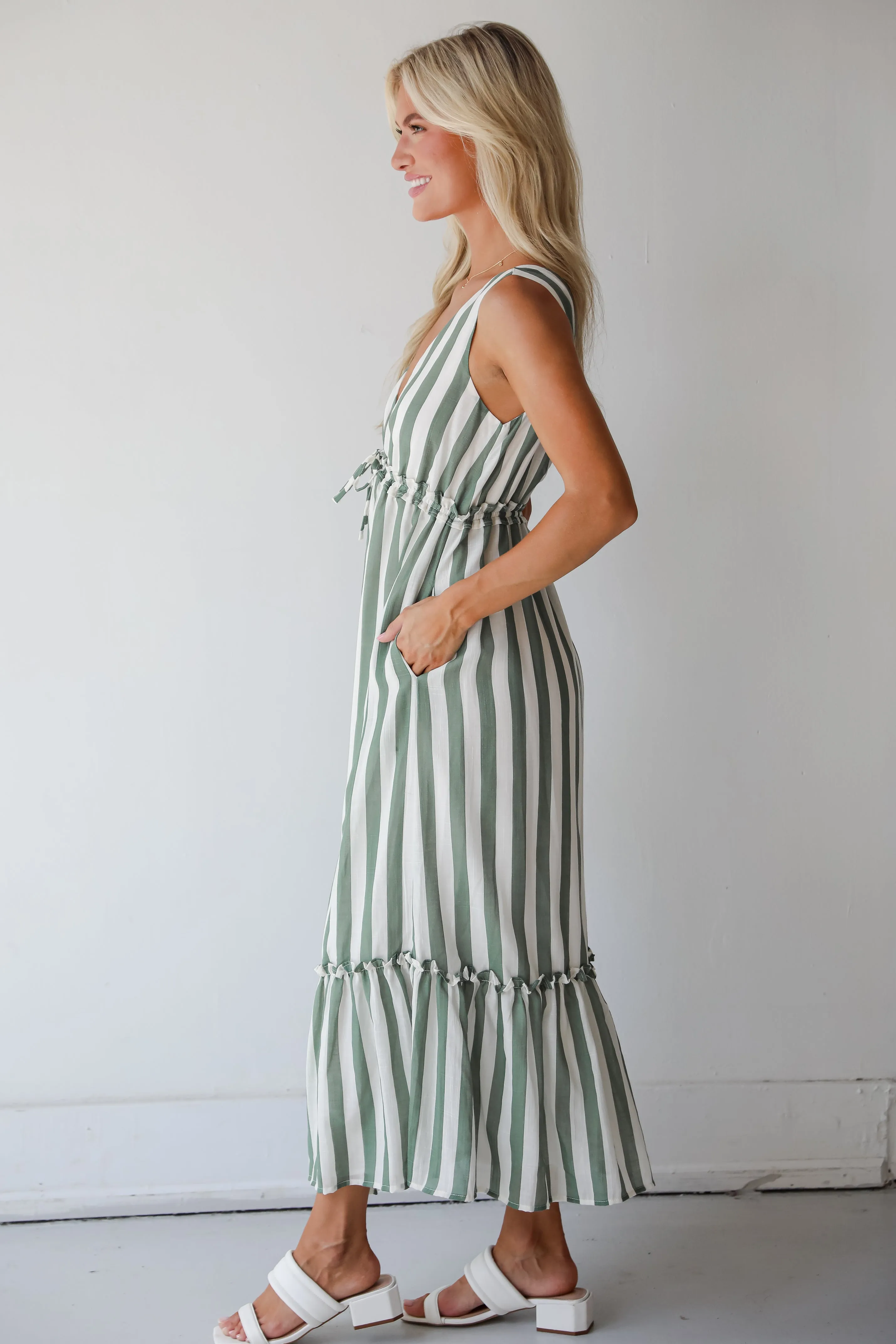 FINAL SALE - Sophisticated Composure Green Striped Maxi Dress