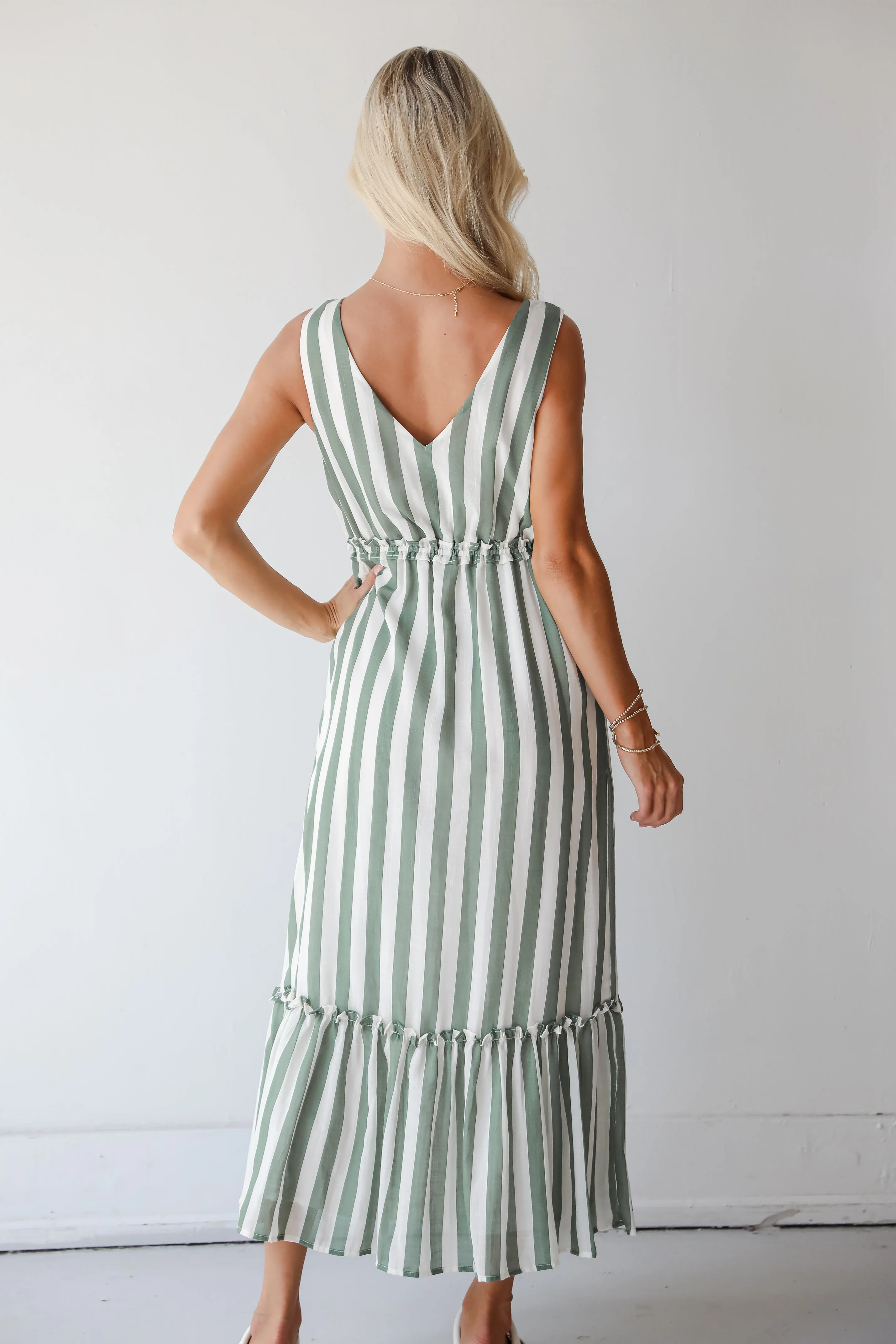 FINAL SALE - Sophisticated Composure Green Striped Maxi Dress