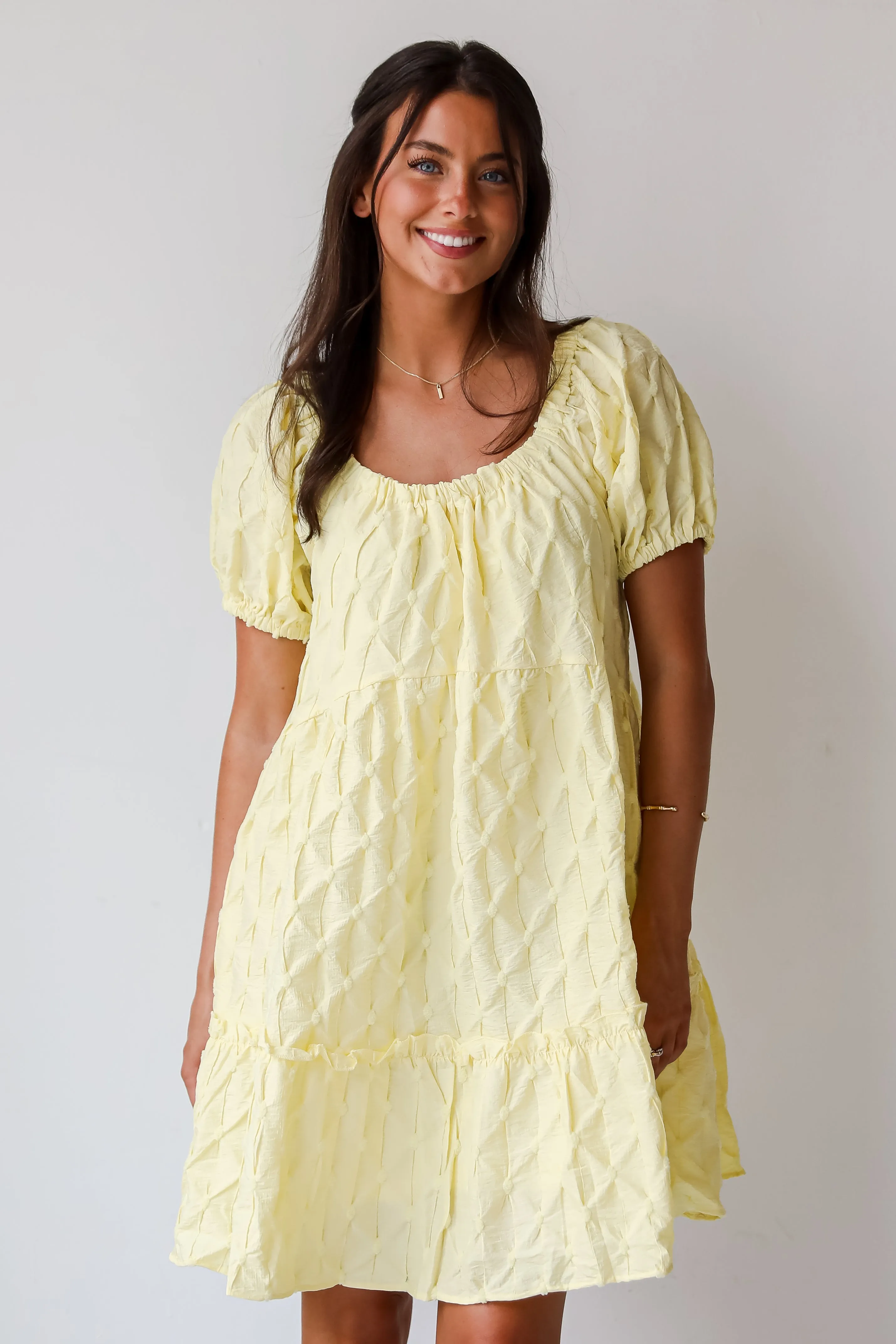 FINAL SALE - Stunning Presence Yellow Textured Mini Dress