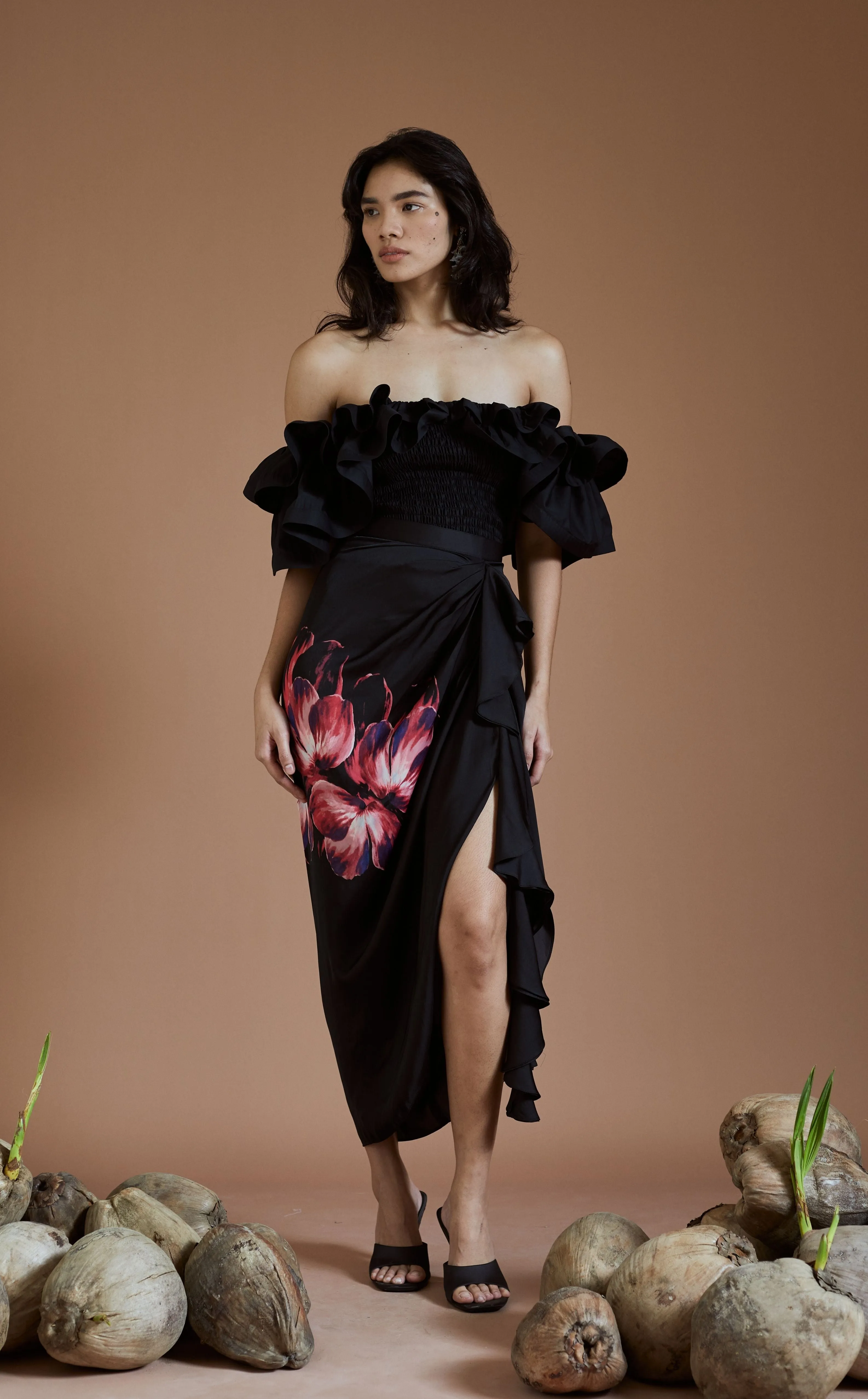 FLORA SKIRT - BLACK HIBISCUS