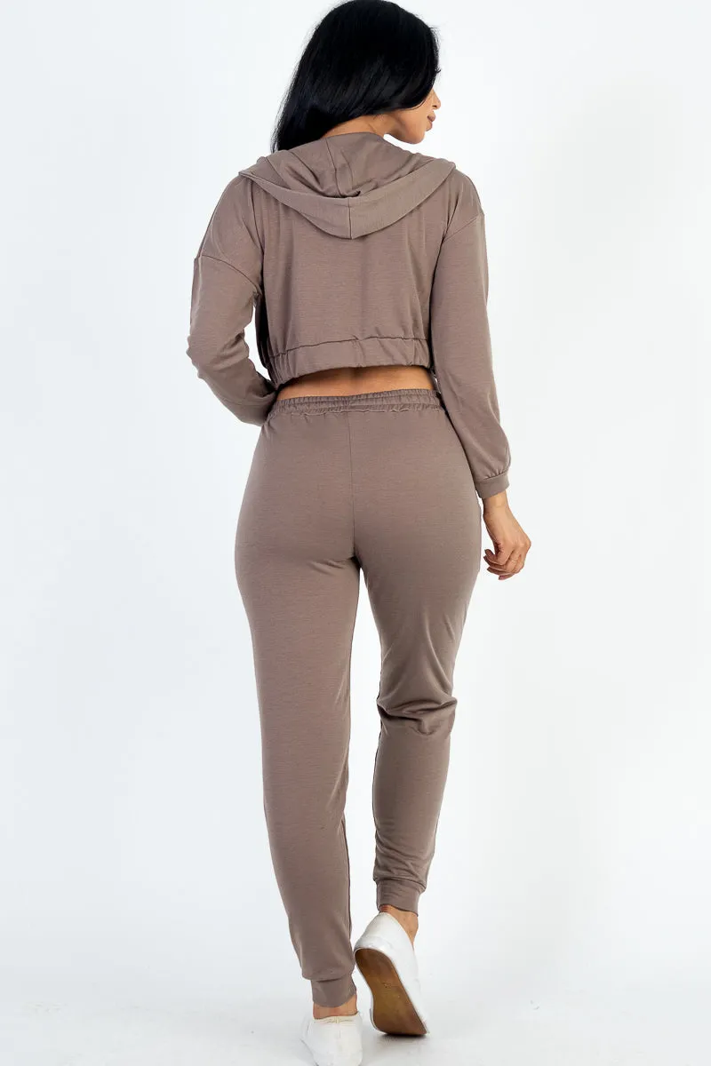 French Terry Cropped Cami with Zip-up Jacket and Joggers Set (CAPELLA)